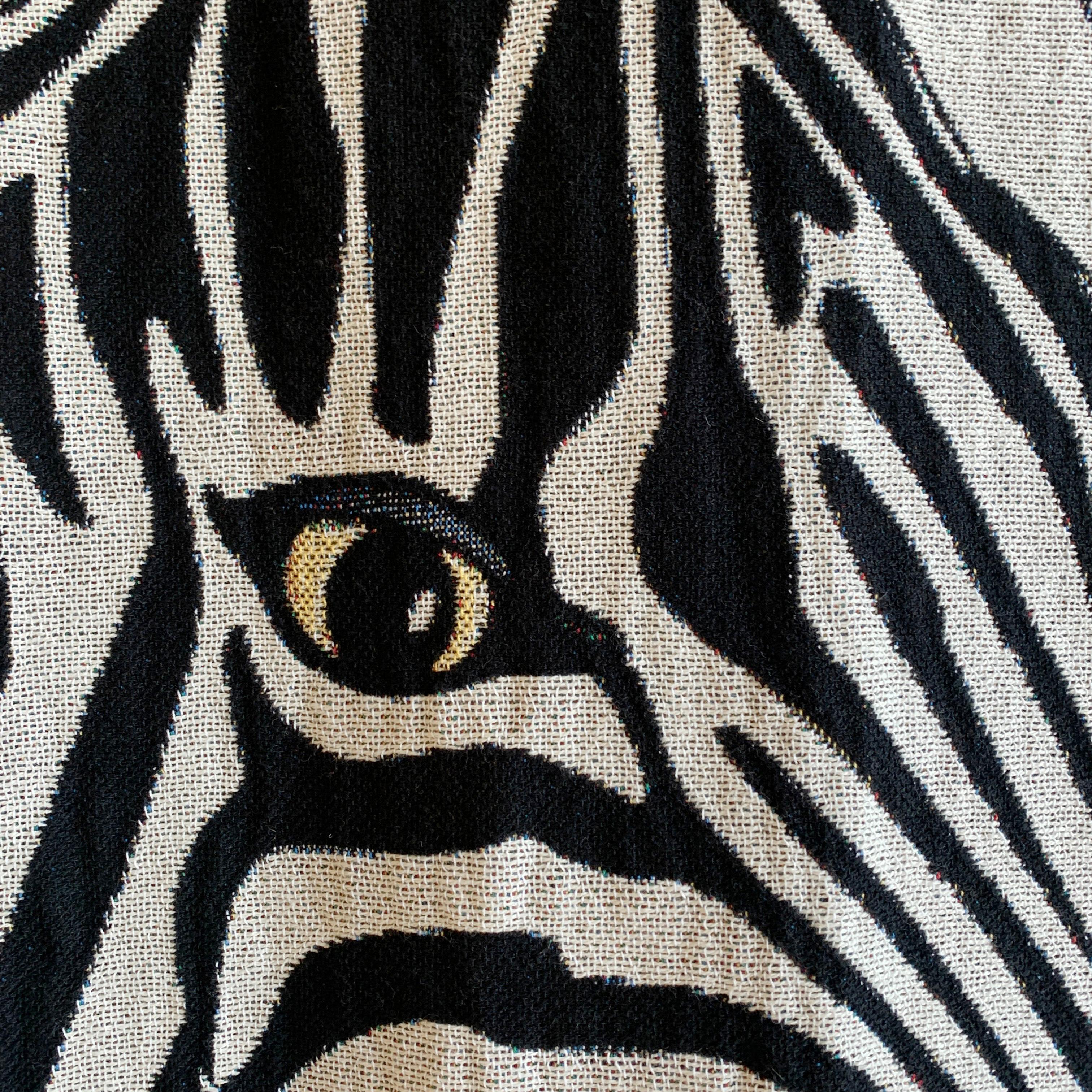 English The Tropics Collection 'Zebra' Woven Throw Monochrome and Gold For Sale