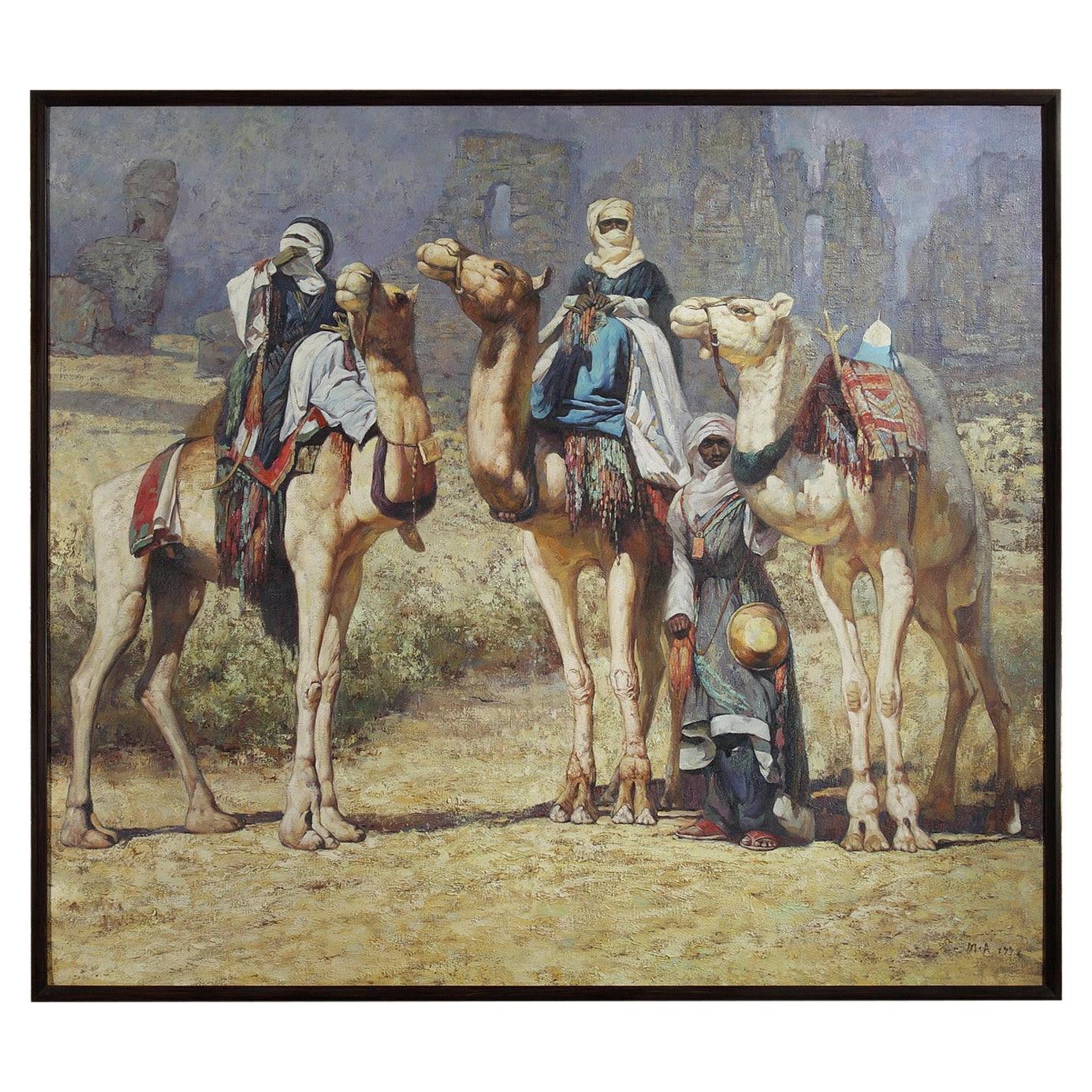 Peinture « The Tuaregs », école italienne, vers 1900