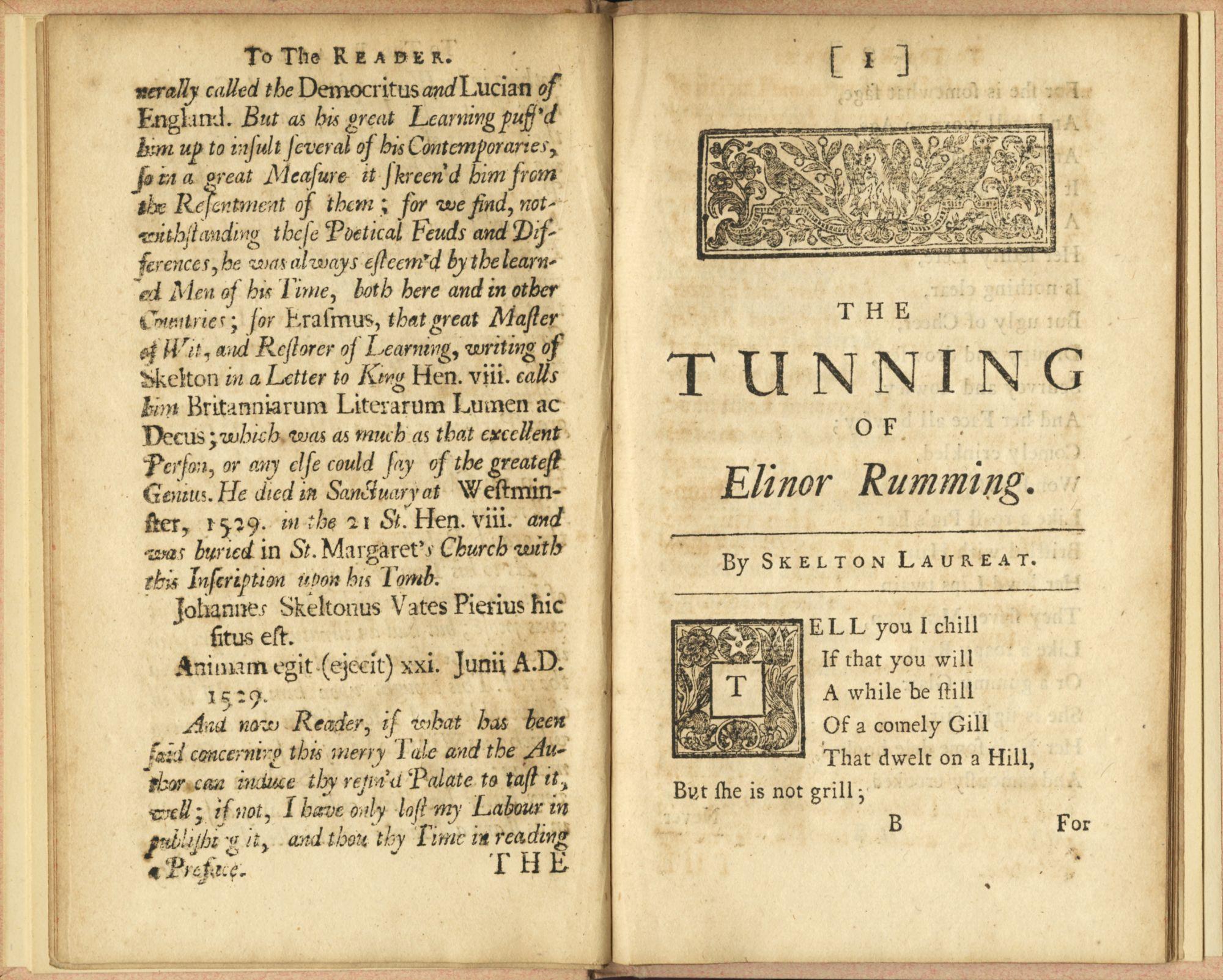 Anglais « The Tunning of Elinor Rumming », un poème de John Skelton en vente