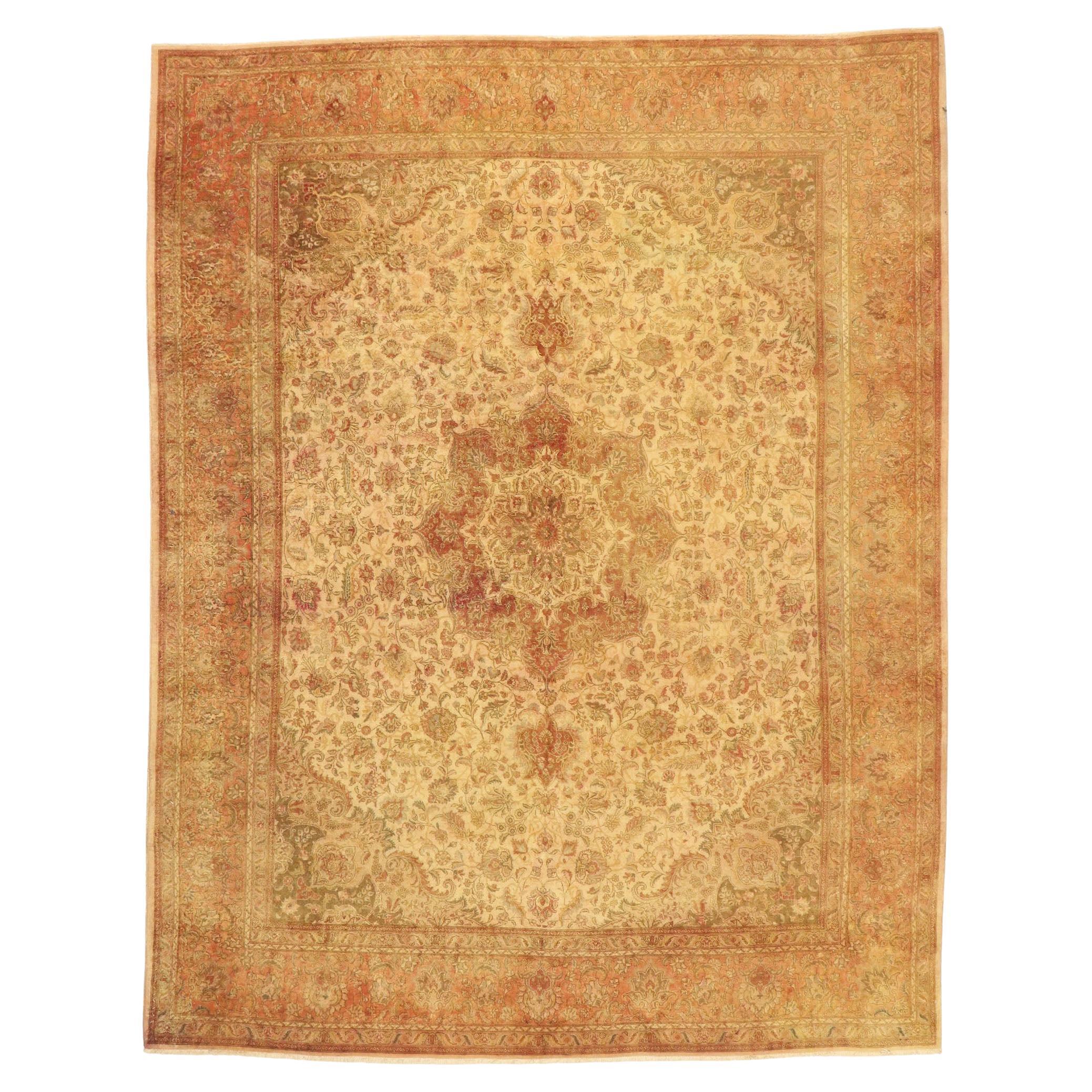 The Tuscan Court: A Vintage Persian Tabriz Masterpiece of Mediterranean Elegance For Sale