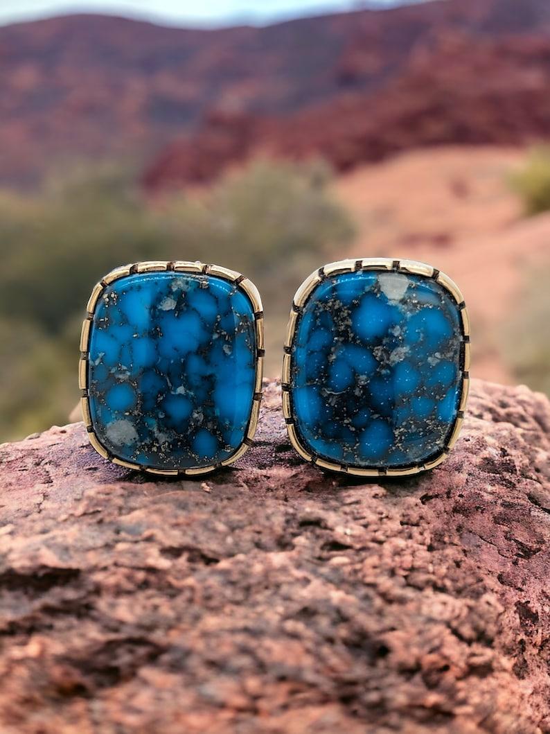 Women's The Tuscon  14k gold, Turquoise Button, Cowboy Aesthetic, Statement For Sale