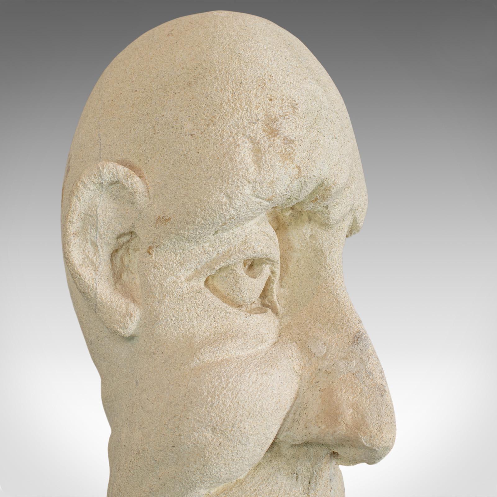 Hand-Carved Twisted Face Bust, Dominic Hurley, English, Bath Stone, Sculpture For Sale