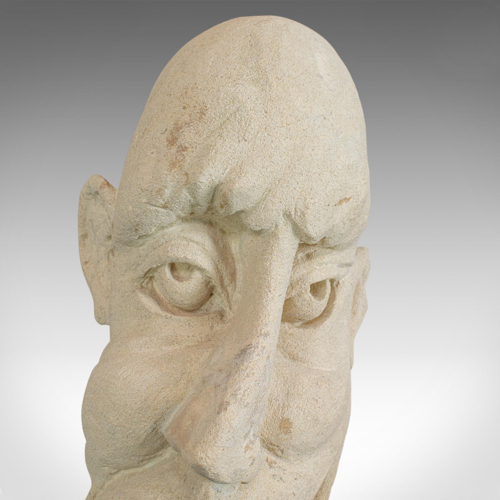 Twisted Face Bust, Dominic Hurley, English, Bath Stone, Sculpture In Good Condition For Sale In Hele, Devon, GB