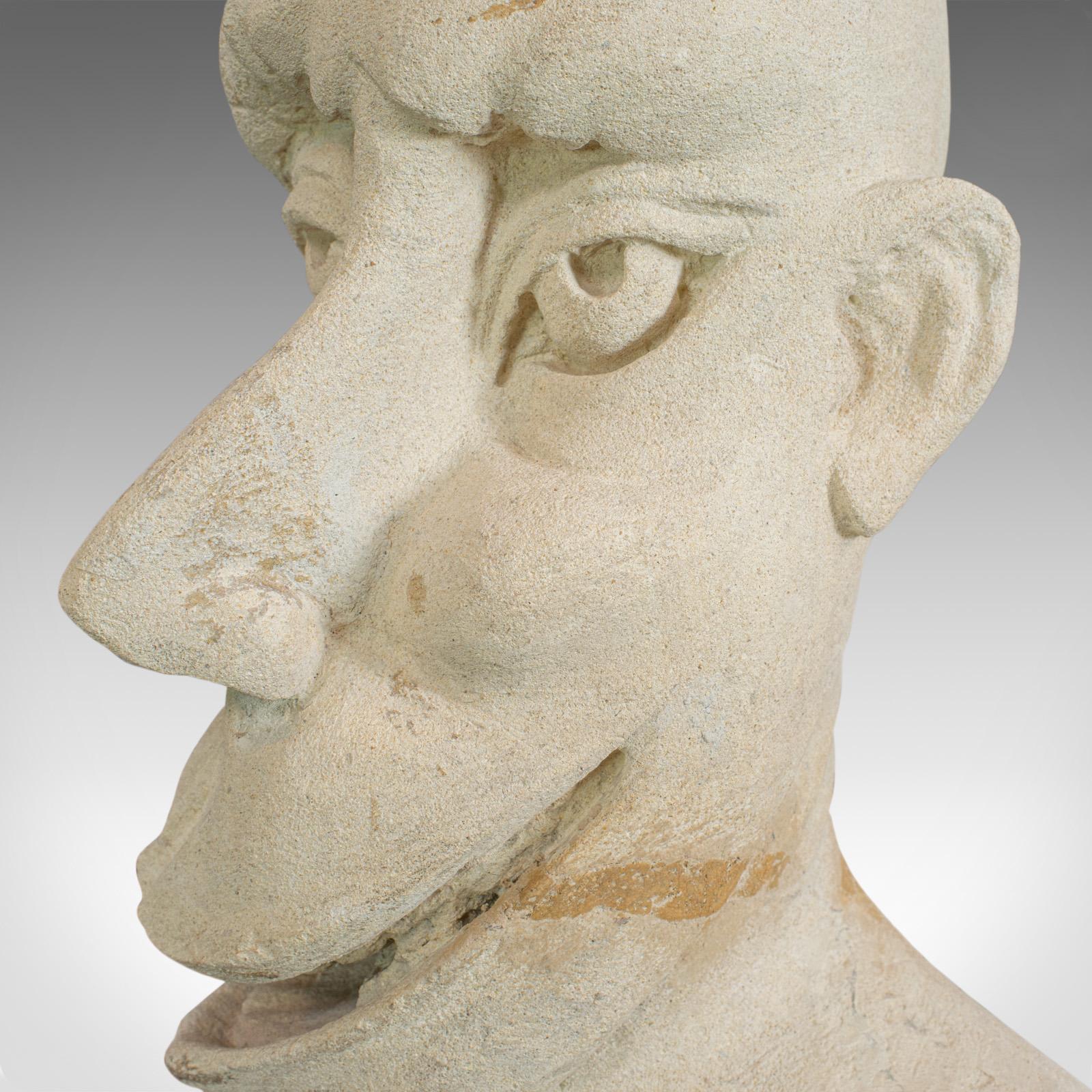 20th Century Twisted Face Bust, Dominic Hurley, English, Bath Stone, Sculpture For Sale