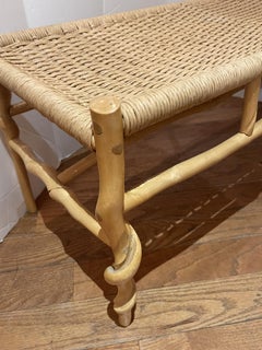 The Twisted Sassafras Wood & Rush Seat Bench, by Studio  Artist, David Ebner