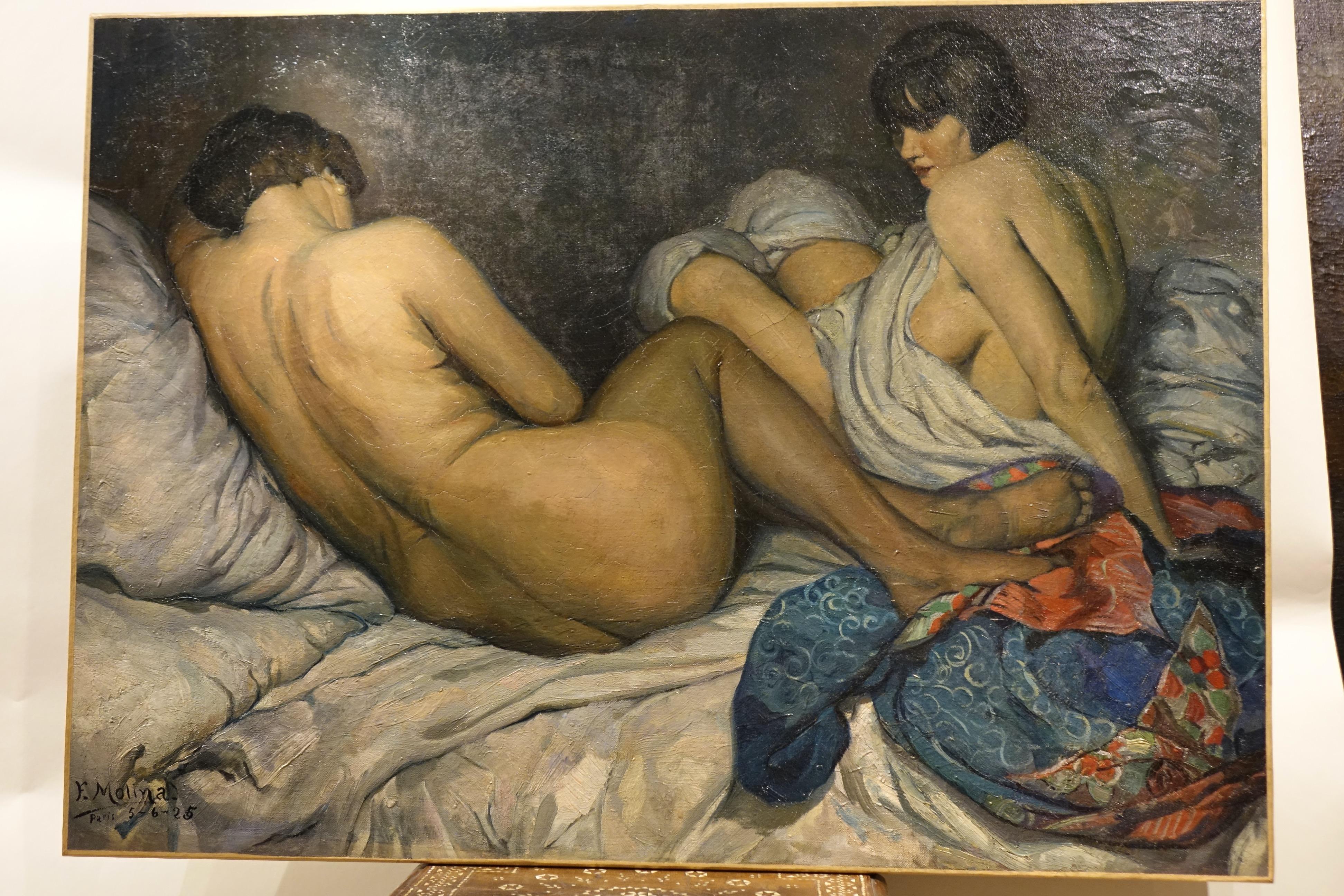 Zwei Freunde signiert F. MOLINA, 1925 (Art déco) im Angebot