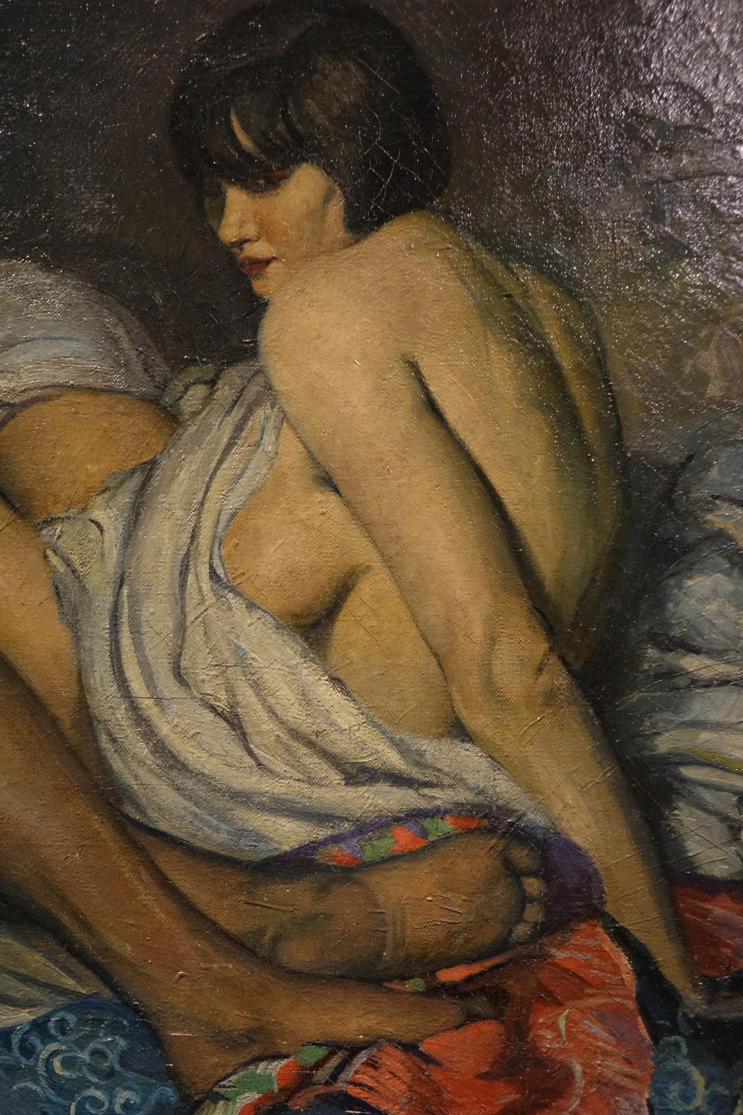 Zwei Freunde signiert F. MOLINA, 1925 (Handbemalt) im Angebot