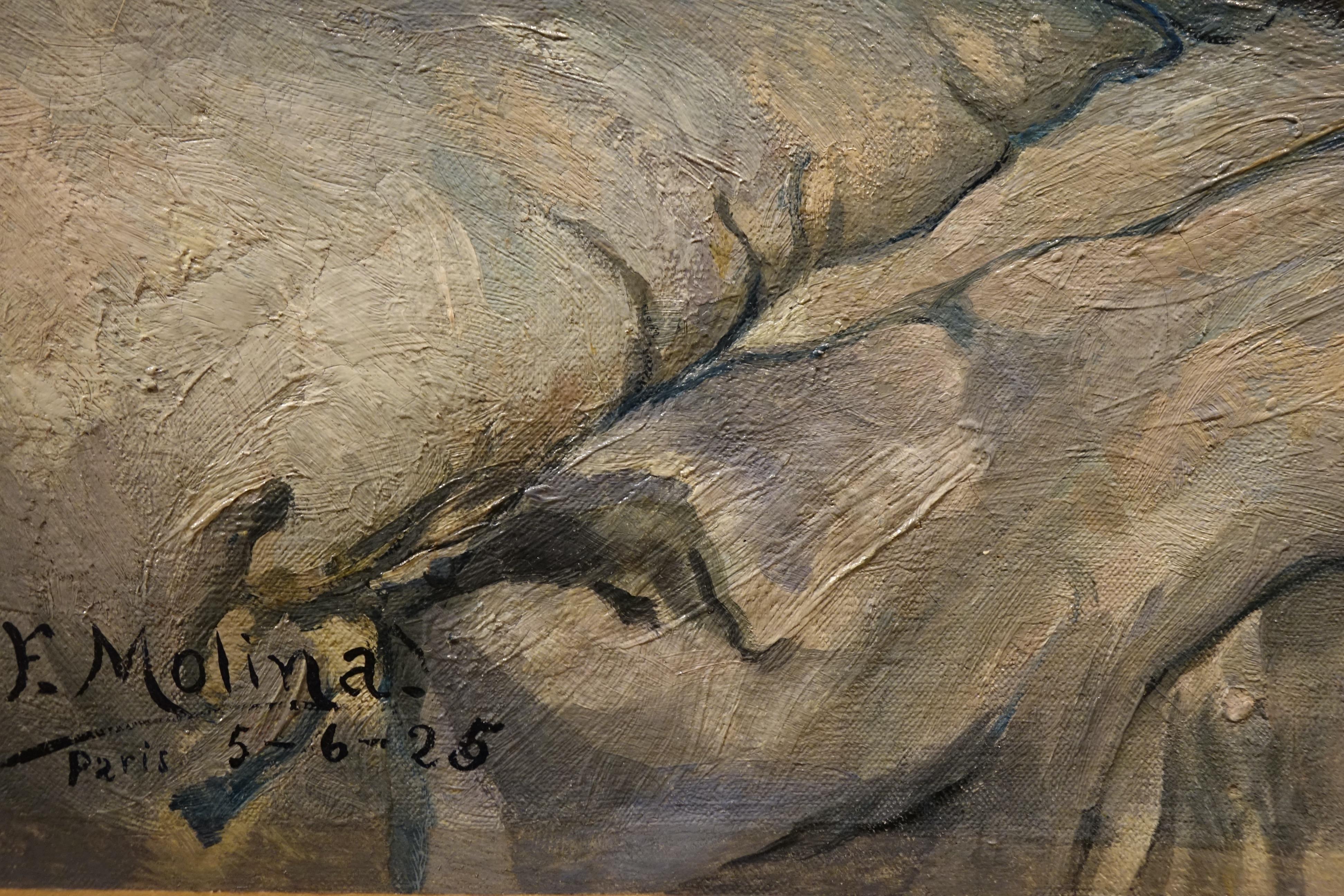 Zwei Freunde signiert F. MOLINA, 1925 (Leinwand) im Angebot