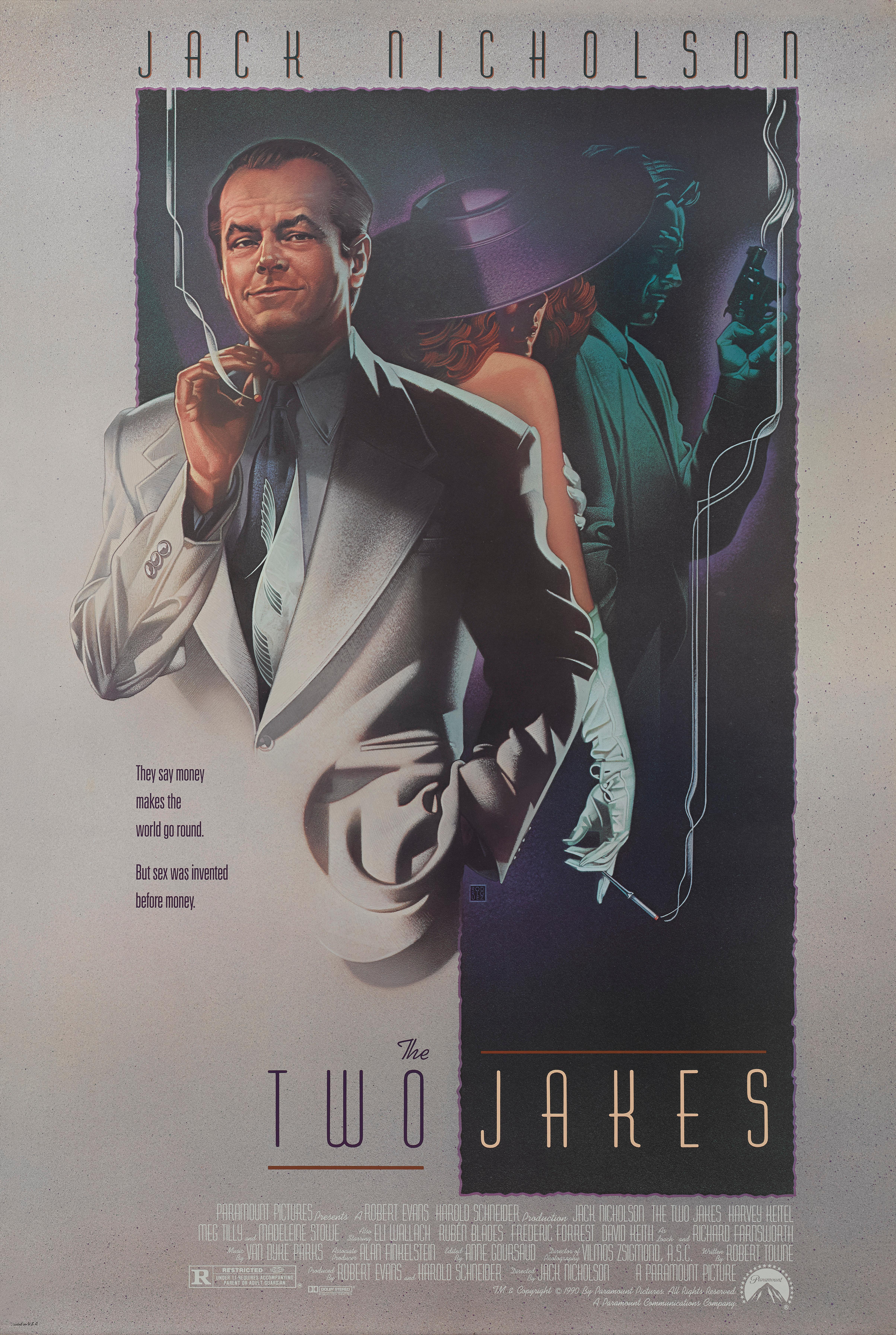 Original US film poster for The Two Jakes this crime drama was directed by Jack Nicholson. He also starred in the film along side Harvey Keitel and Meg Tilly.
This poster is unfolded and in near mint condition.
It would be shipped rolled in a very