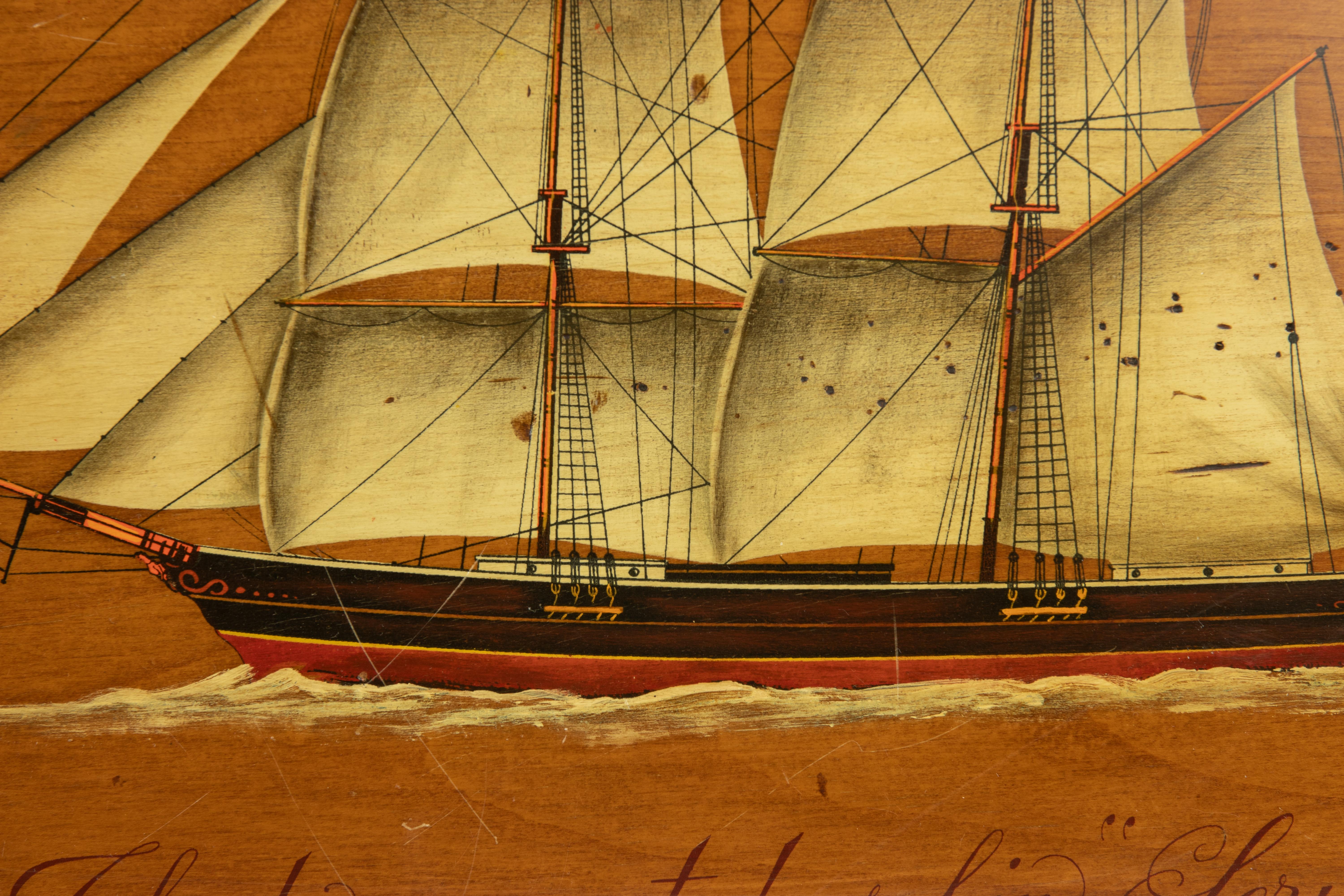 The Two Masted Schip Serica, Tempera Painting on Wood, Mid-20th Century. 

The Serica was a clipper built in 1863 by Robert Steele & Co., at Greenock on the south bank of the Clyde, Scotland, for James Findlay. 

35 x 45 cm.

Good conditions!