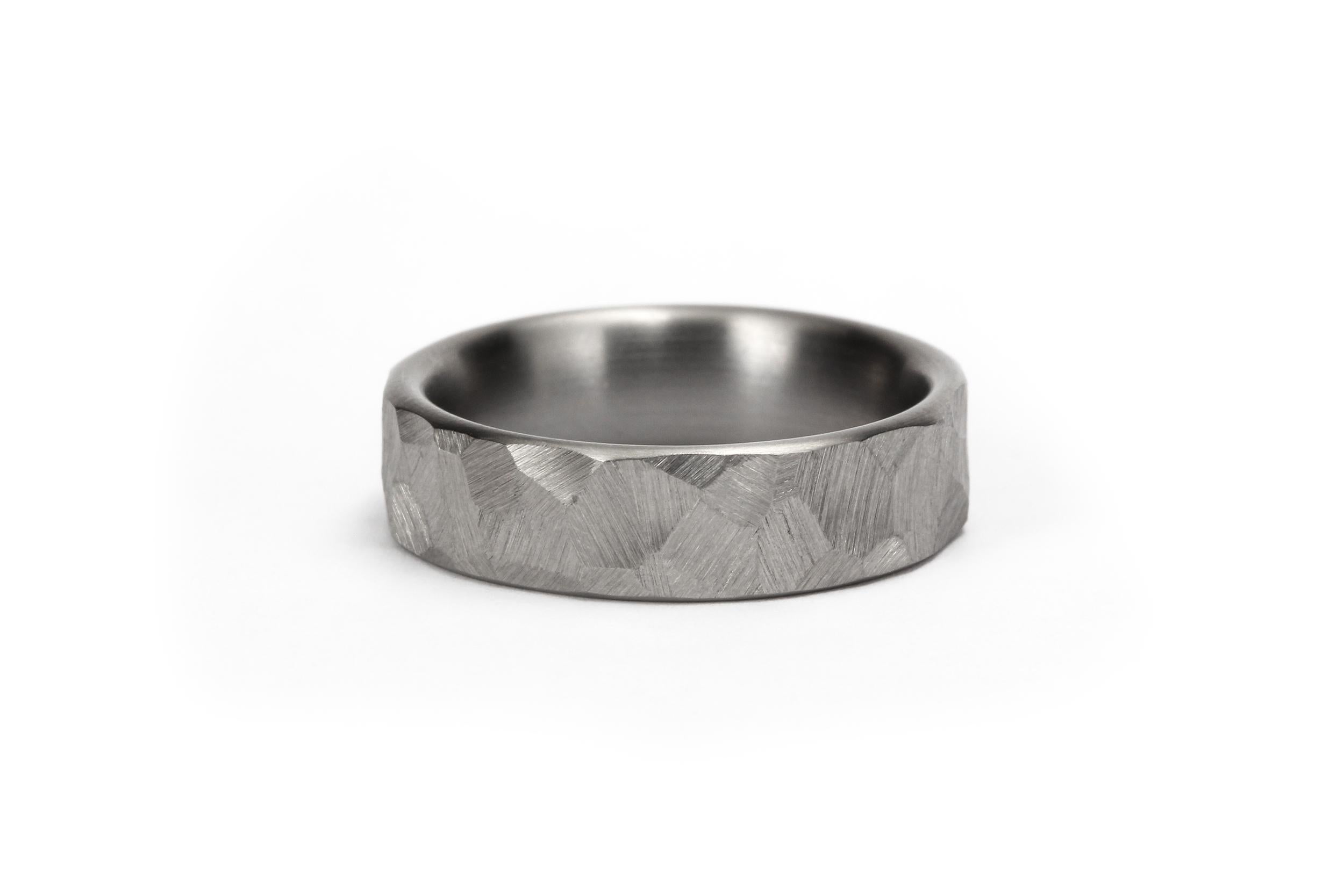 For Sale:  The Ulrich : Hammered Facets Flat Tantalum Comfort Fit Wedding Band 2