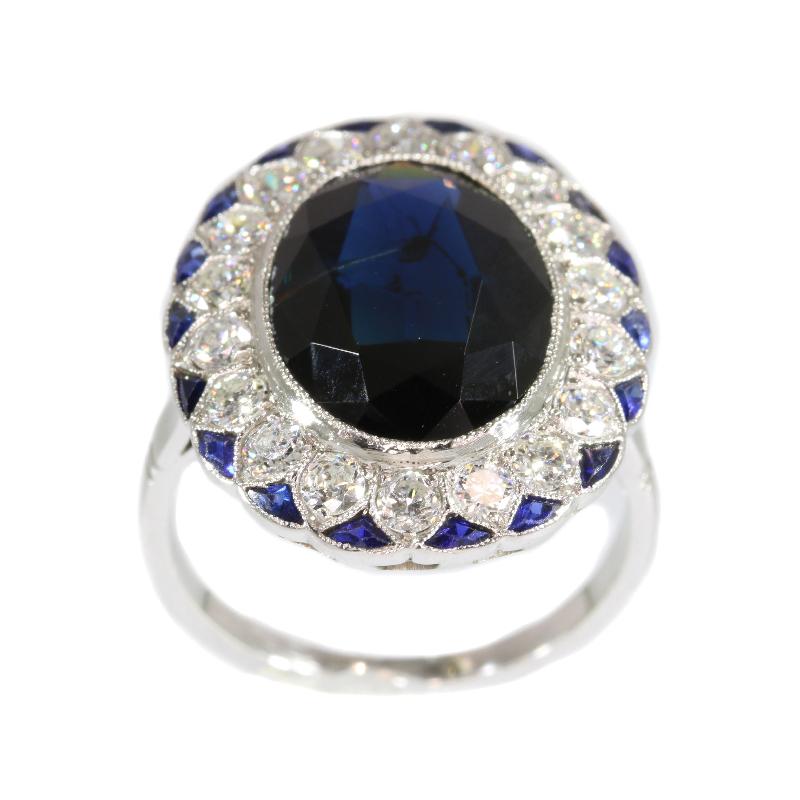 Women's Ultimate French Art Deco Diamond and Sapphire Engagement Ring, 1920s For Sale