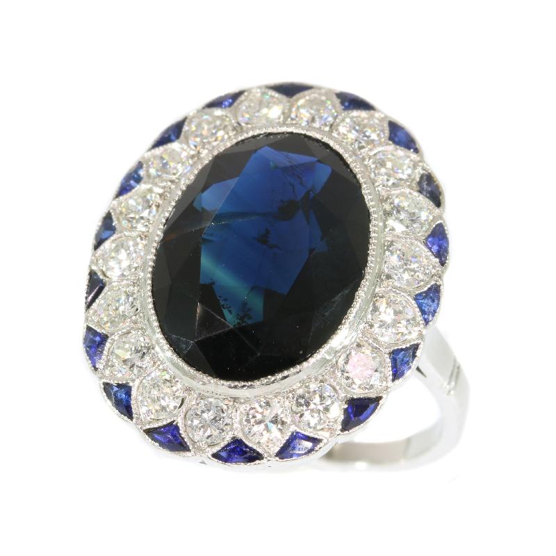 Ultimate French Art Deco Diamond and Sapphire Engagement Ring, 1920s For Sale 1