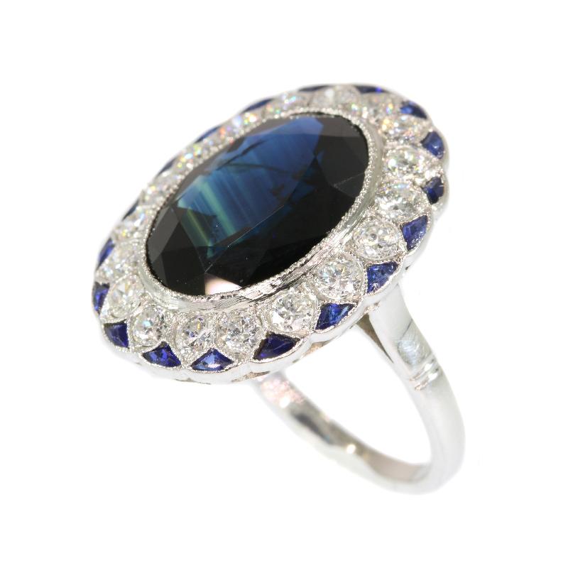 Ultimate French Art Deco Diamond and Sapphire Engagement Ring, 1920s For Sale 2