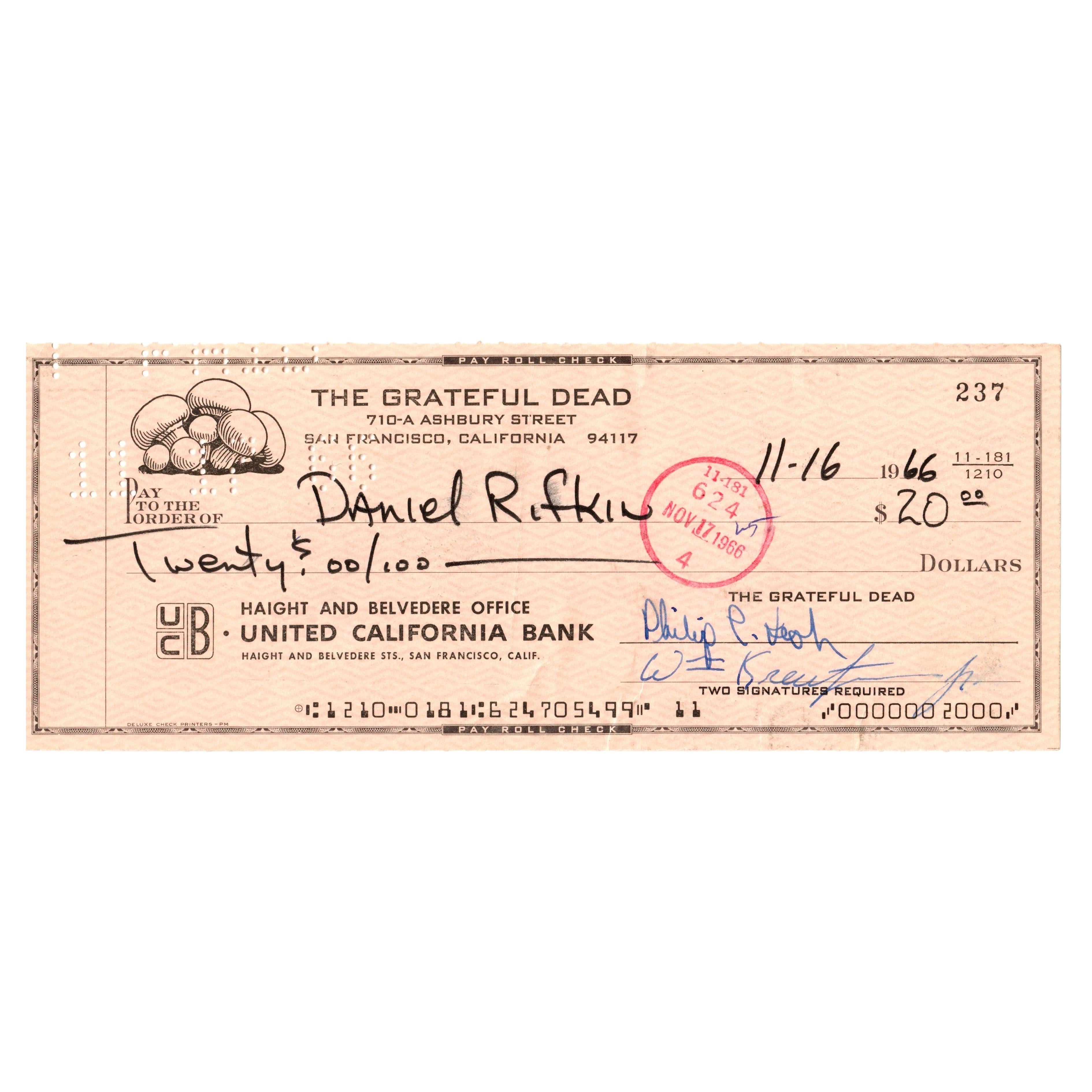 The Ultimate Holy Grail: 1966 Grateful Dead Primal-Era 710 Ashbury Payroll Check For Sale