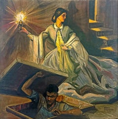 "The Underground Railroad", Dramatic Narrative Oil Painting with Escaped Slave