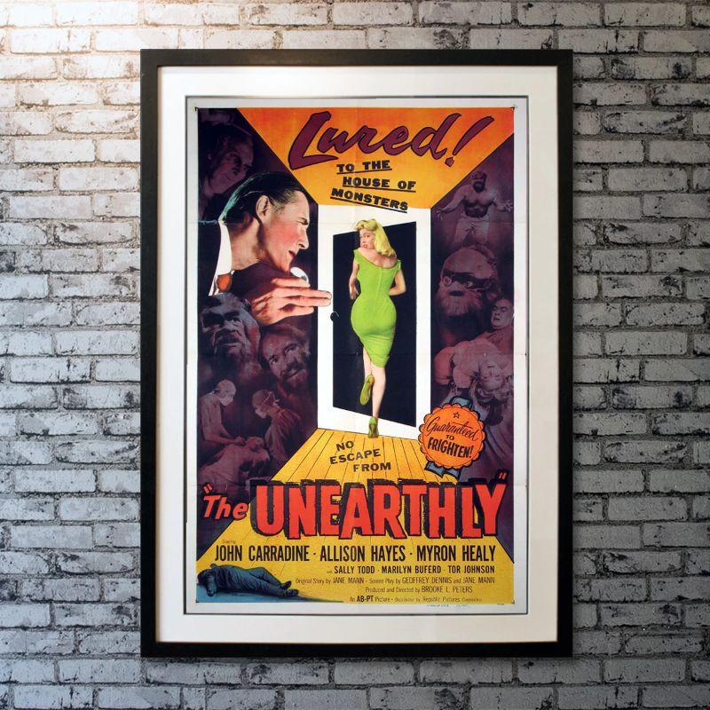 The Unearthly, Unframed Poster, 1957

Original One Sheet (27 x 41 inches). Mad doctor uses patients at his isolated psychiatric institute as subjects in his attempts to create longevity by surgically installing an artificial gland in their skulls,