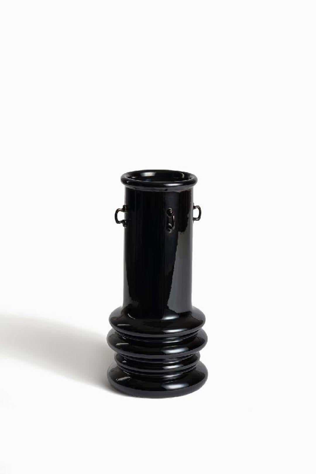 Chinese The Unspoken Black Ceramic Vase by Hua Wang For Sale