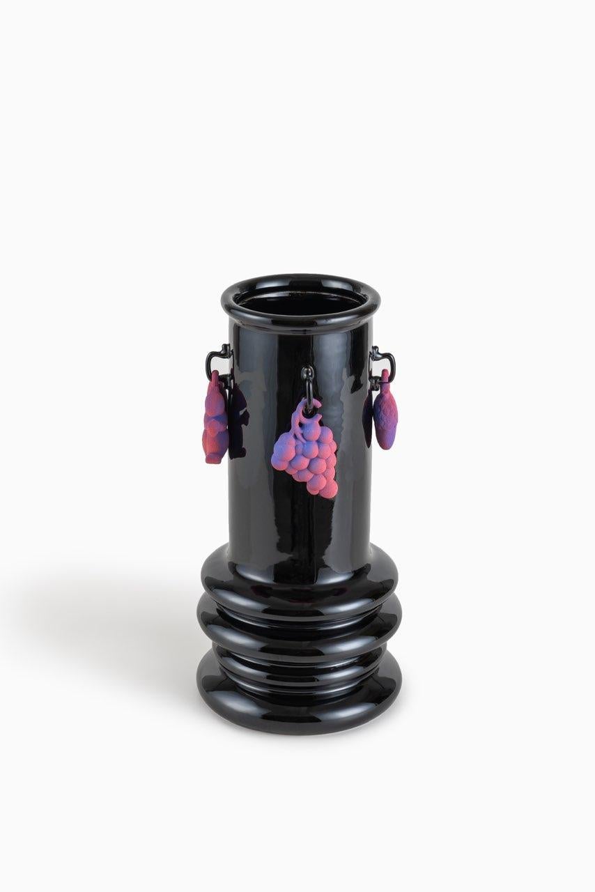 Contemporary The Unspoken Black Ceramic Vase by Hua Wang For Sale