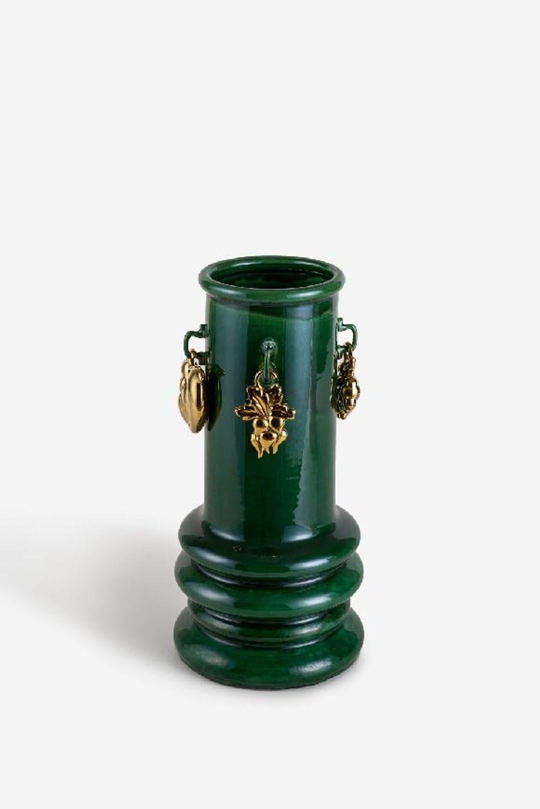 Chinese The Unspoken Green Ceramic Vase by Hua Wang For Sale