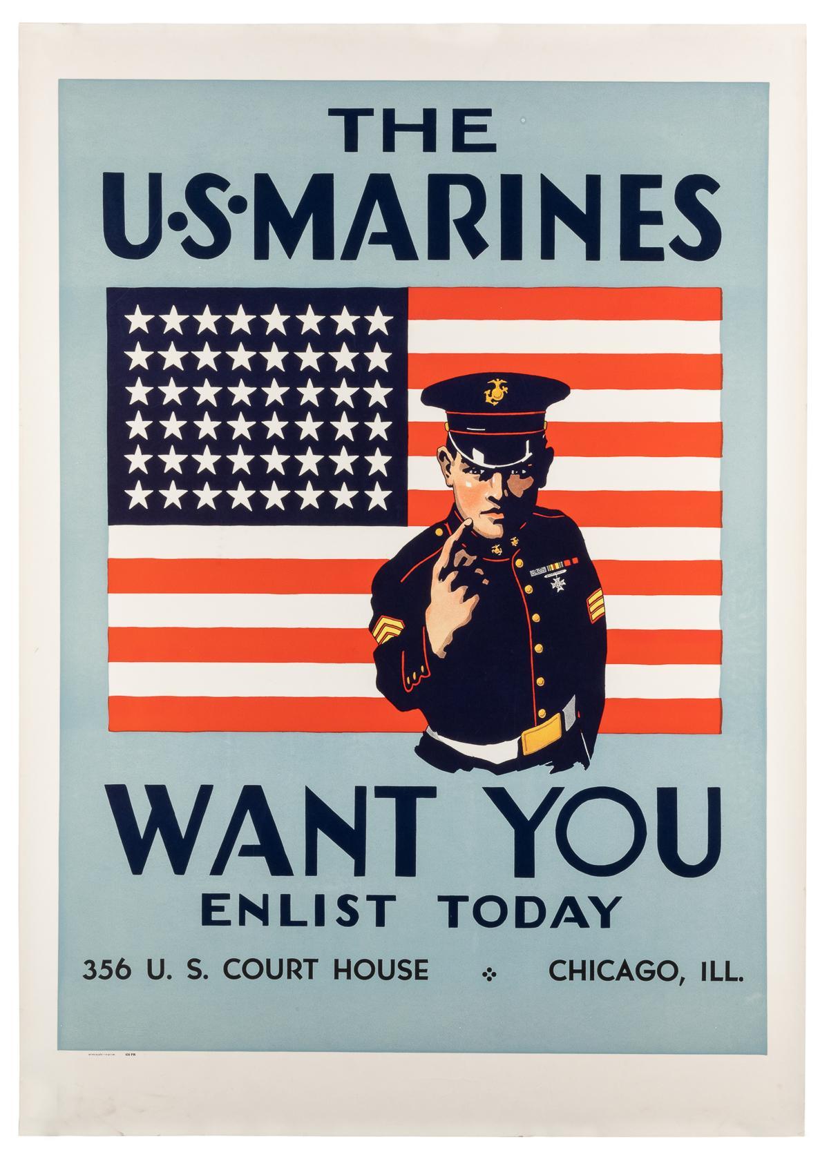 „The U.S. Marines Want You“ Vintage-Rekrutierungsplakat aus dem Zweiten Weltkrieg, 1940 (Moderne der Mitte des Jahrhunderts) im Angebot