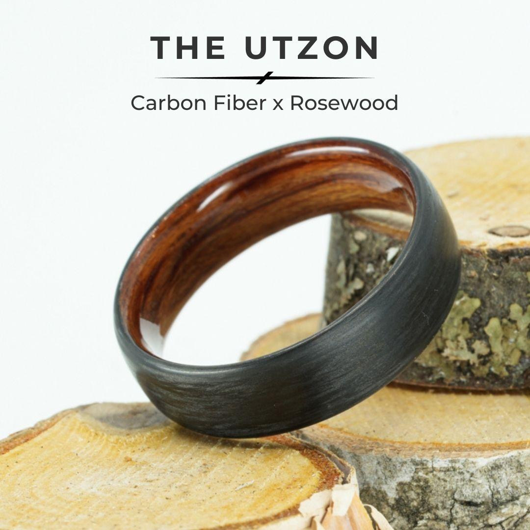 En vente :  Crafting Hand-Carbon Fiber with Bentwood Interior 6mm Comfort Fit Wedding Band. 5