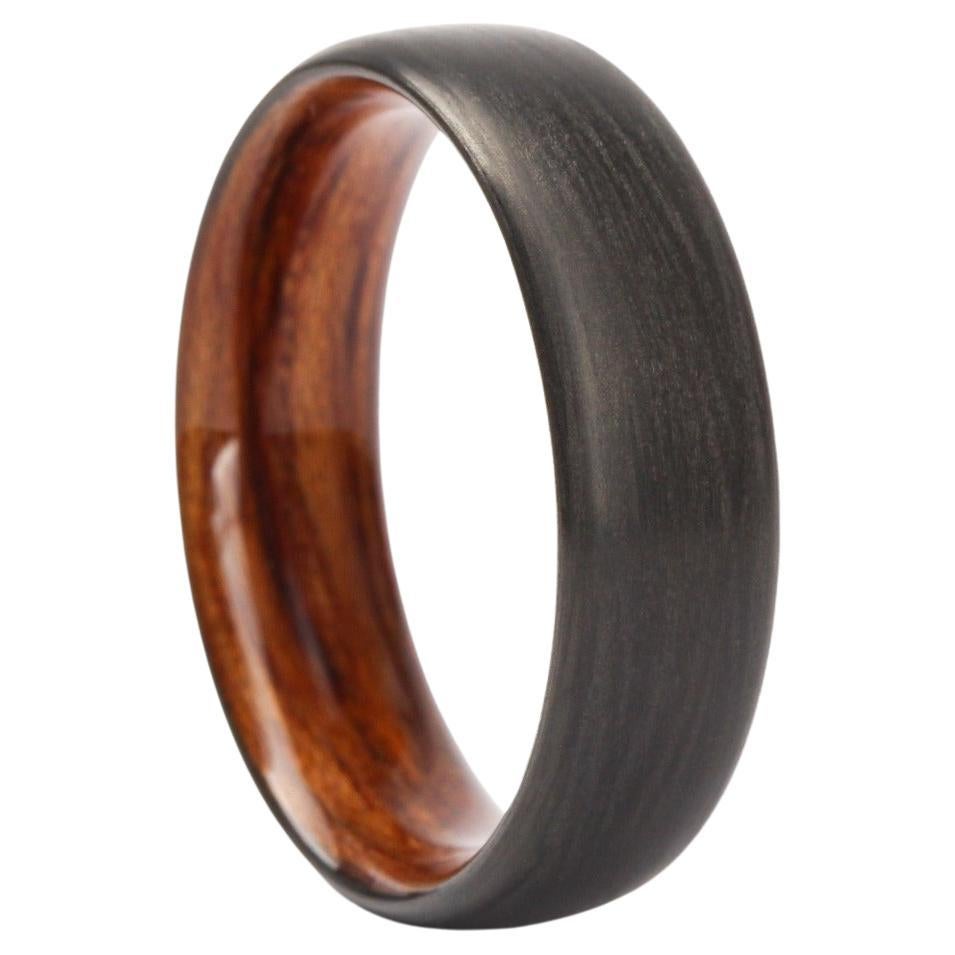 Hand-Crafted Carbon Fiber with Bentwood Interior 6mm Comfort Fit Wedding Band.