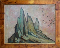 The Vajolet Towers, Walter Wellenstein Mountains Painting Oil on Board, 1965