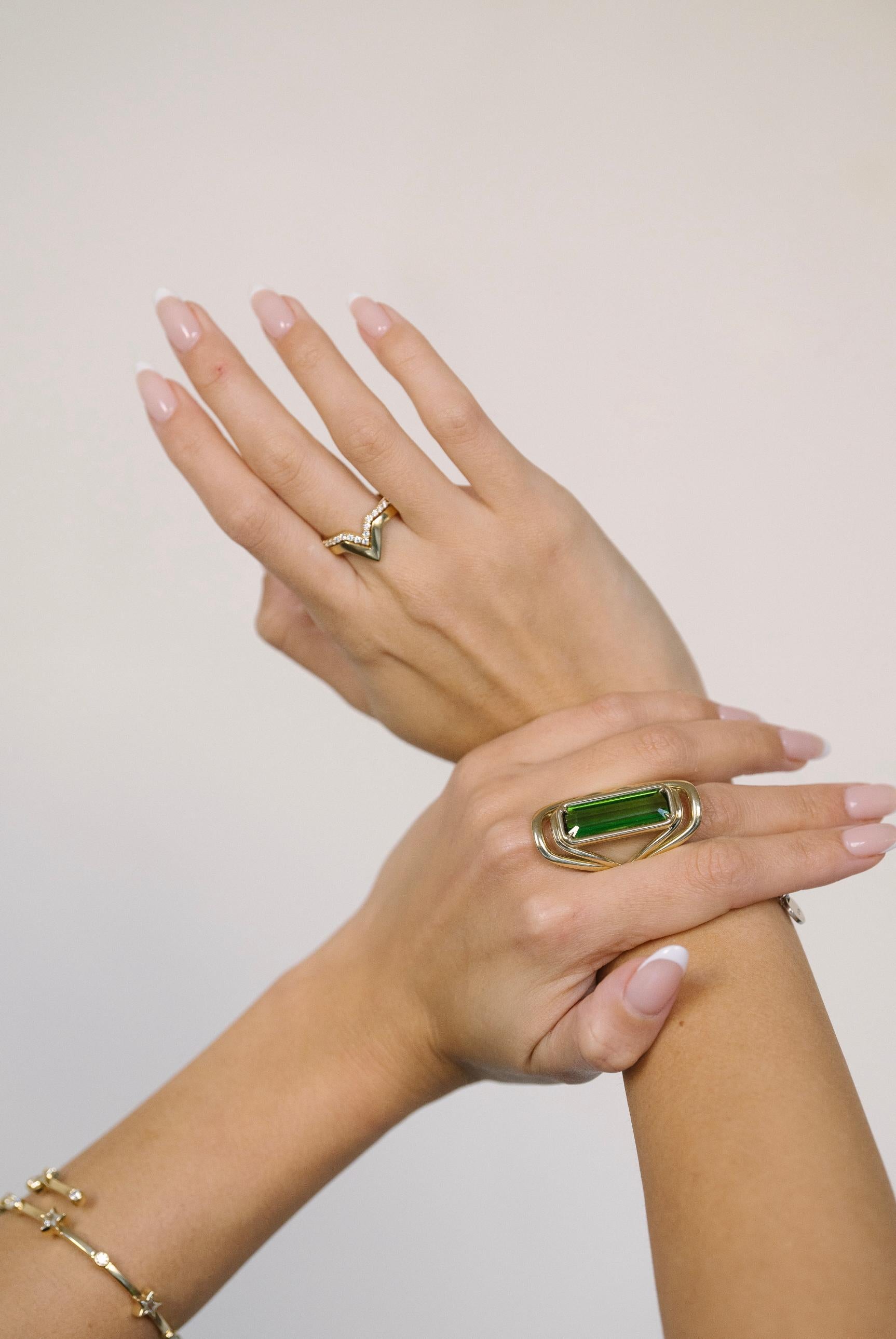 For Sale:  The Valentine Ring GIA 11ct Deep Green Tourmaline set with 18k Yellow Gold 14