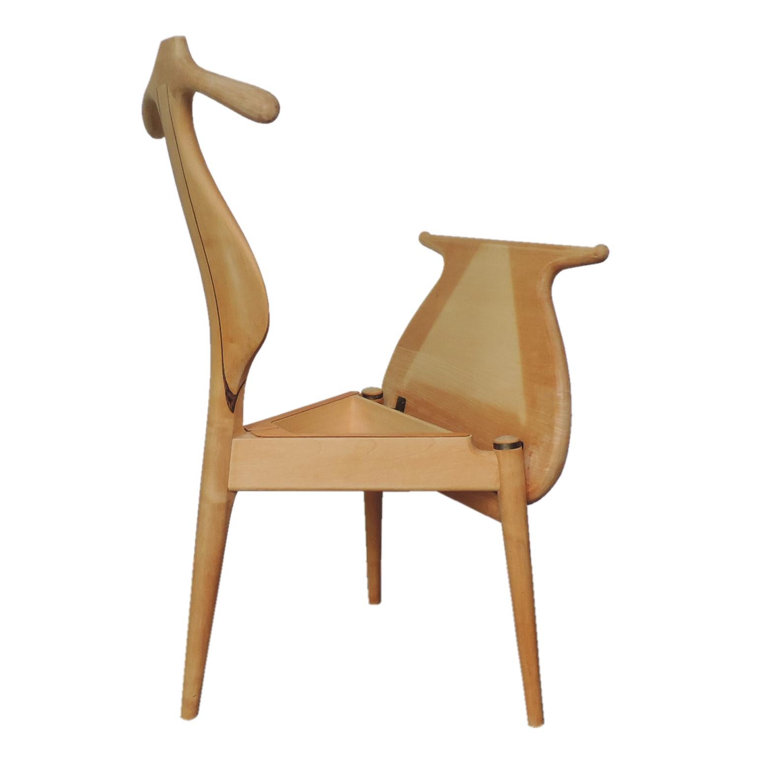 Carved Hans Wegner Valet Chair in Maple with Wenge Inlay, 1953