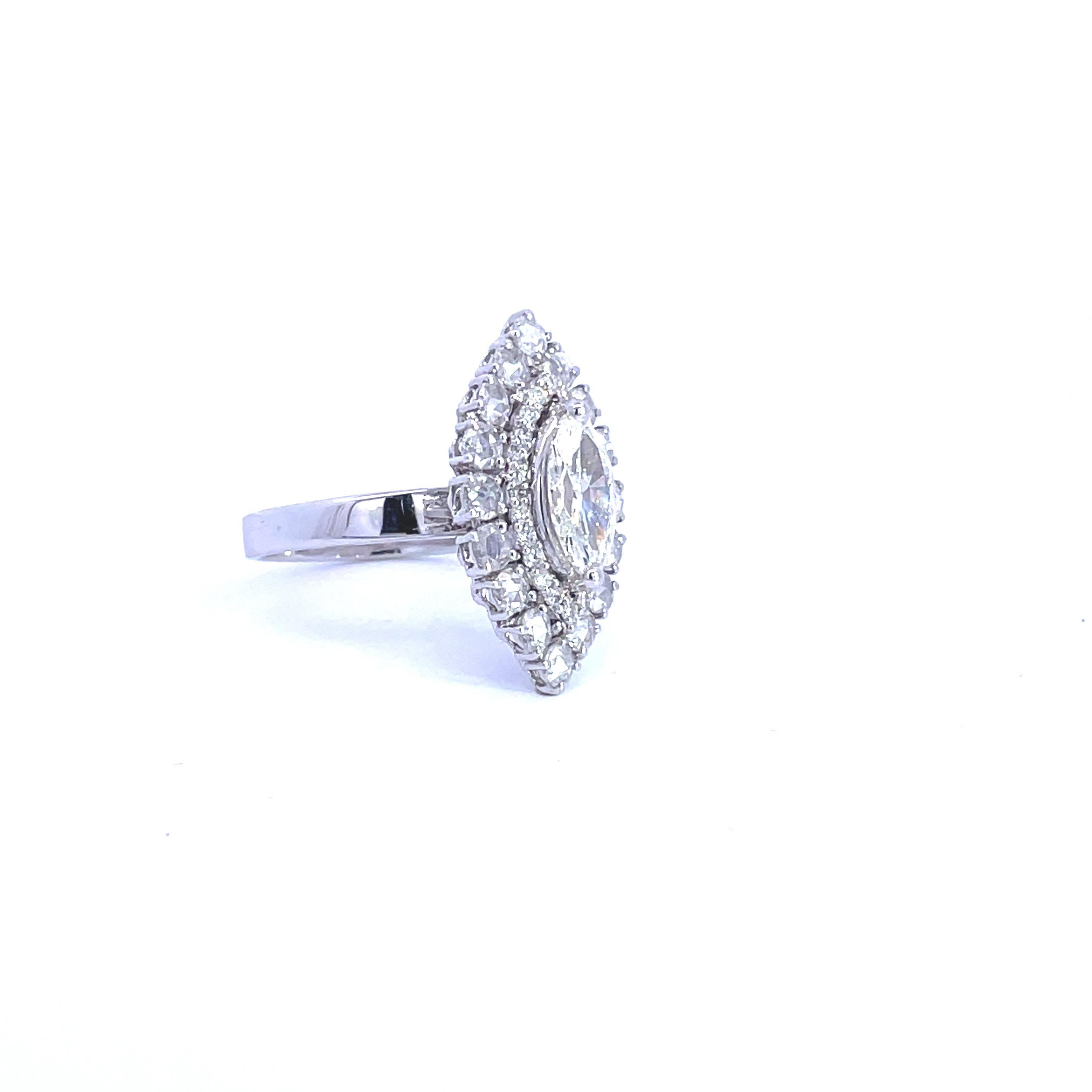 Modern The Valioka- 1.06 Center Marquise and Rosecut Diamond Ring 18K Gold For Sale