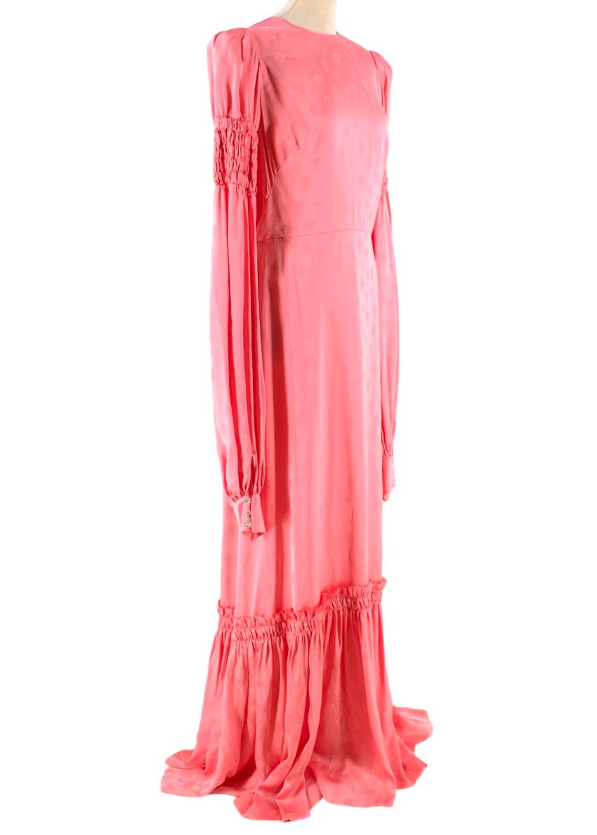 The Vampires Wife Blossom Dress No.9 Dress in Cosmo Damask Blush Pink

Fabricated from blush floral jacquard damask satin, The Blossom Dress features a defined waist and bodice and fluid silhouette. Falling to a street-sweeping length, the