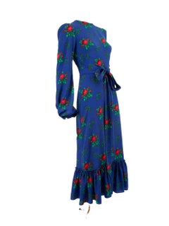 The Vampire's Wife Blue Floral Print Ruffled Tiered Midi Dress Size XS