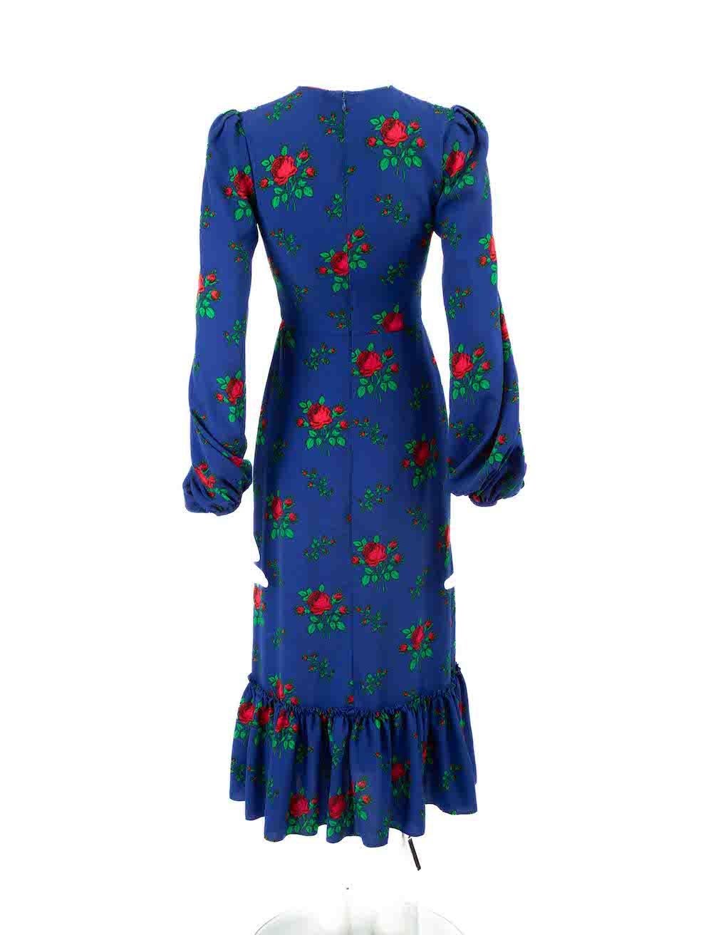 The Vampire's Wife Blue Floral Print Ruffled Tiered Midi Dress Size XS In Good Condition For Sale In London, GB