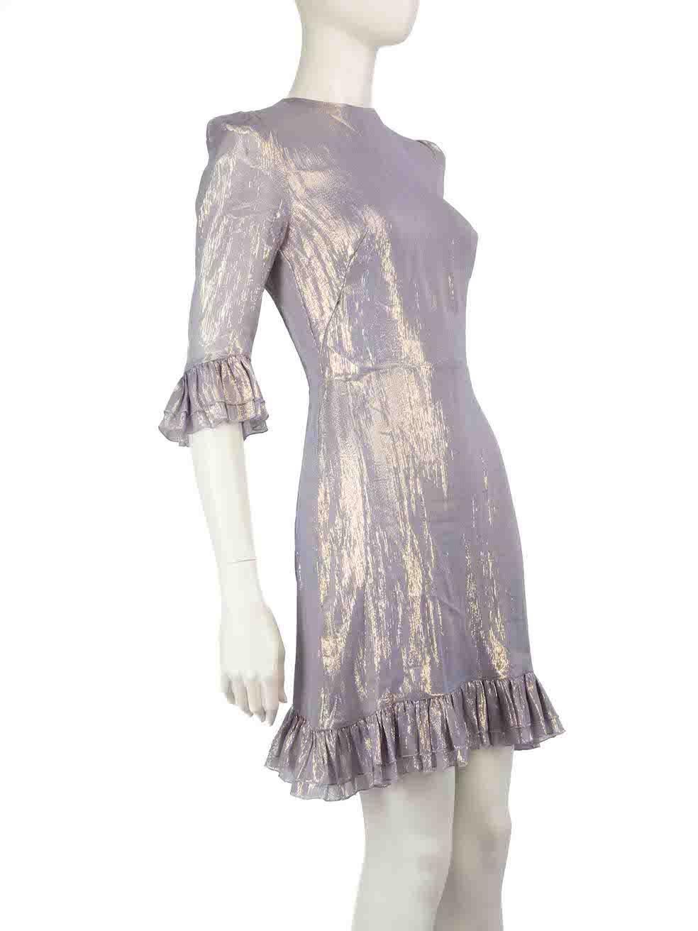 CONDITION is Good. Minor wear to dress is evident. Light wear to the front near the right bust is seen with pulls to the weave leading to a tear on this used The Vampire's Wife designer resale item.
 
 
 
 Details
 
 
 Lilac
 
 Silk
 
 Dress
 
