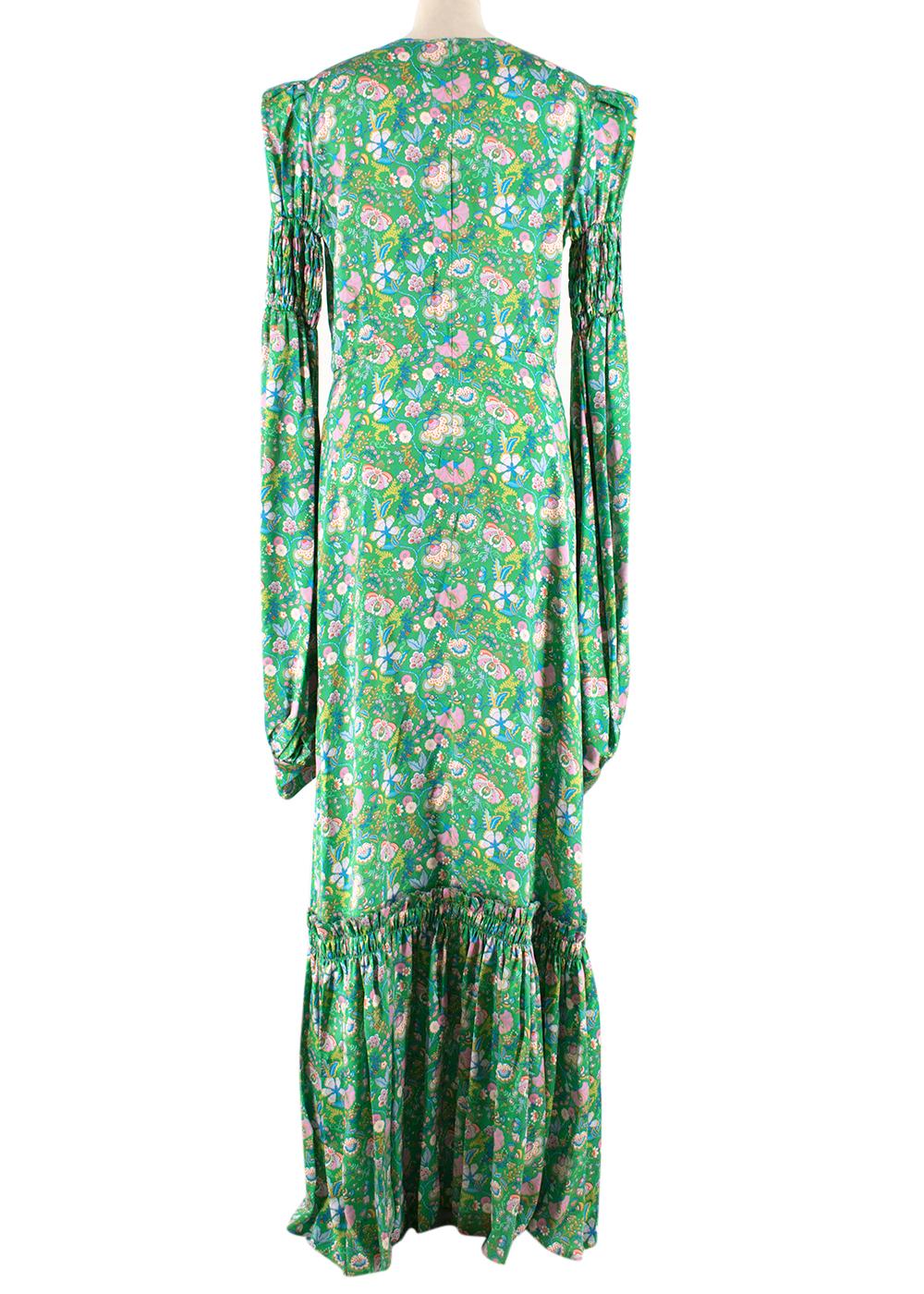The Vampires Wife Floral Printed Silk Maxi Dress

- round neck
- concealed rear zip fastening
- long sleeves
- small amount of padding at shoulders
- flared cuffs
- smocked sleeves

Materials 
100% Silk 

Dry Clean Only 
