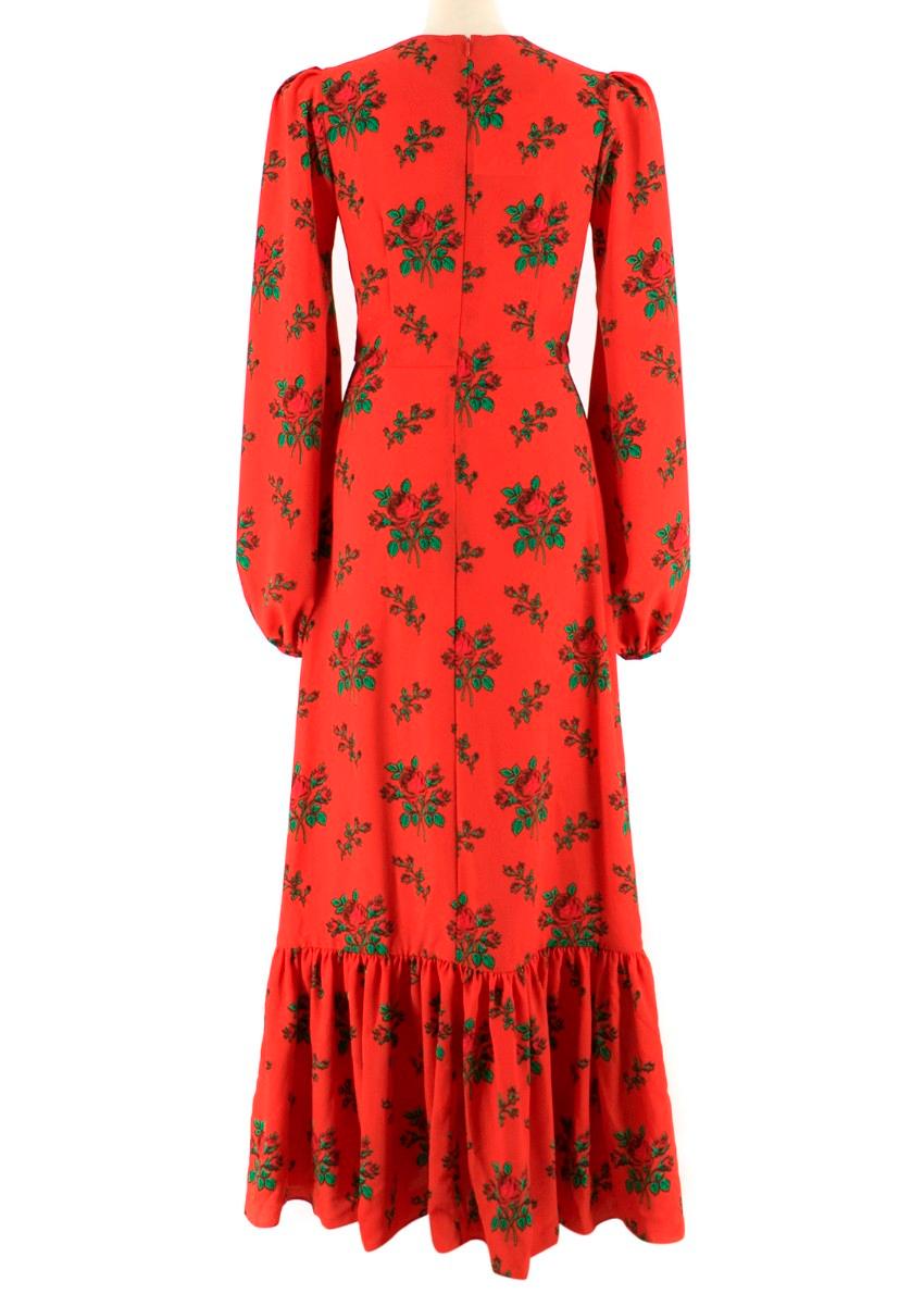 The Vampire's Wife The Gypsy crepe maxi dress

- Red, lightweight crepe
- Tonal-pink and green rose print 
- Round neck, long bishop's sleeves, elasticated cuffs, padded shoulders 
- Wide gathered hem
- Centre-back concealed-zip fastening 

Please