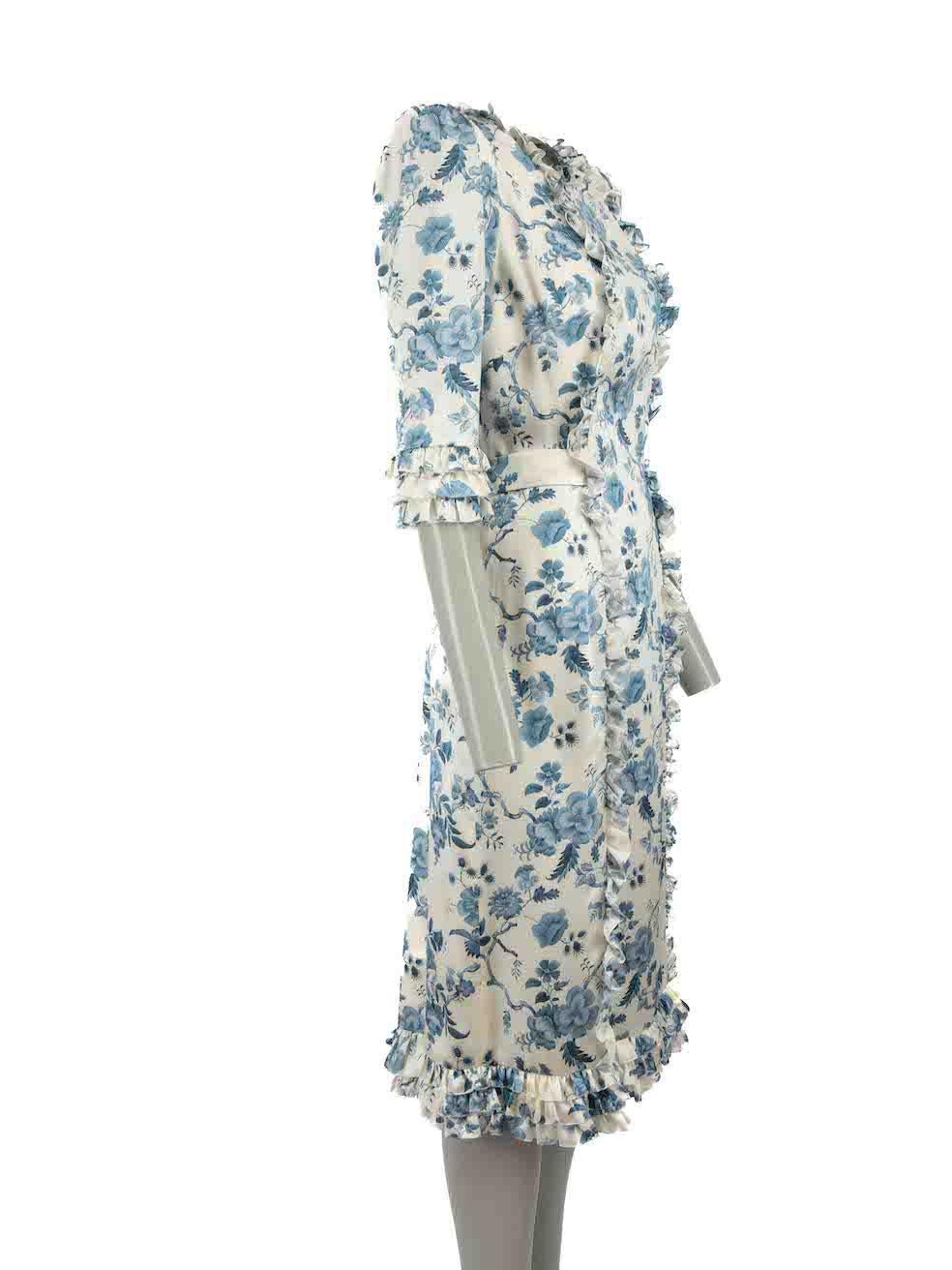 CONDITION is Never worn, with tags. No visible wear to dress is evident on this new The Vampire's Wife designer resale item, however the ends of both waist ties have marks to the silk due to poor storage.
 
Details
White
Silk
Dress
Blue floral