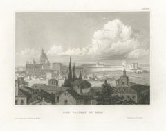 The Vatican in Rome, Antique Panoramic View over the Rooftops, circa 1850