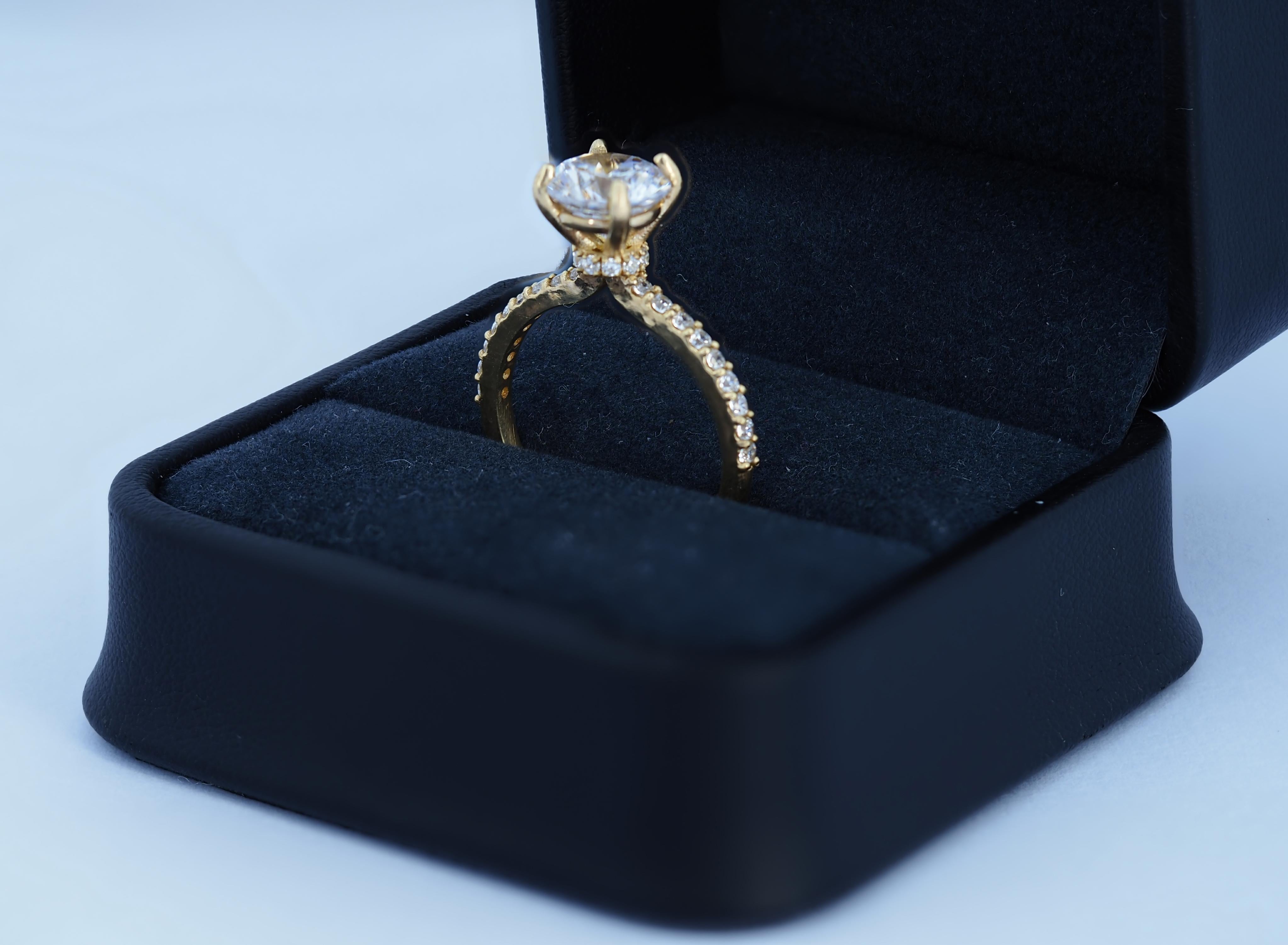 For Sale:  The Veiled Halo Round Brilliant Moissanite Engagement 14k Gold Ring 5
