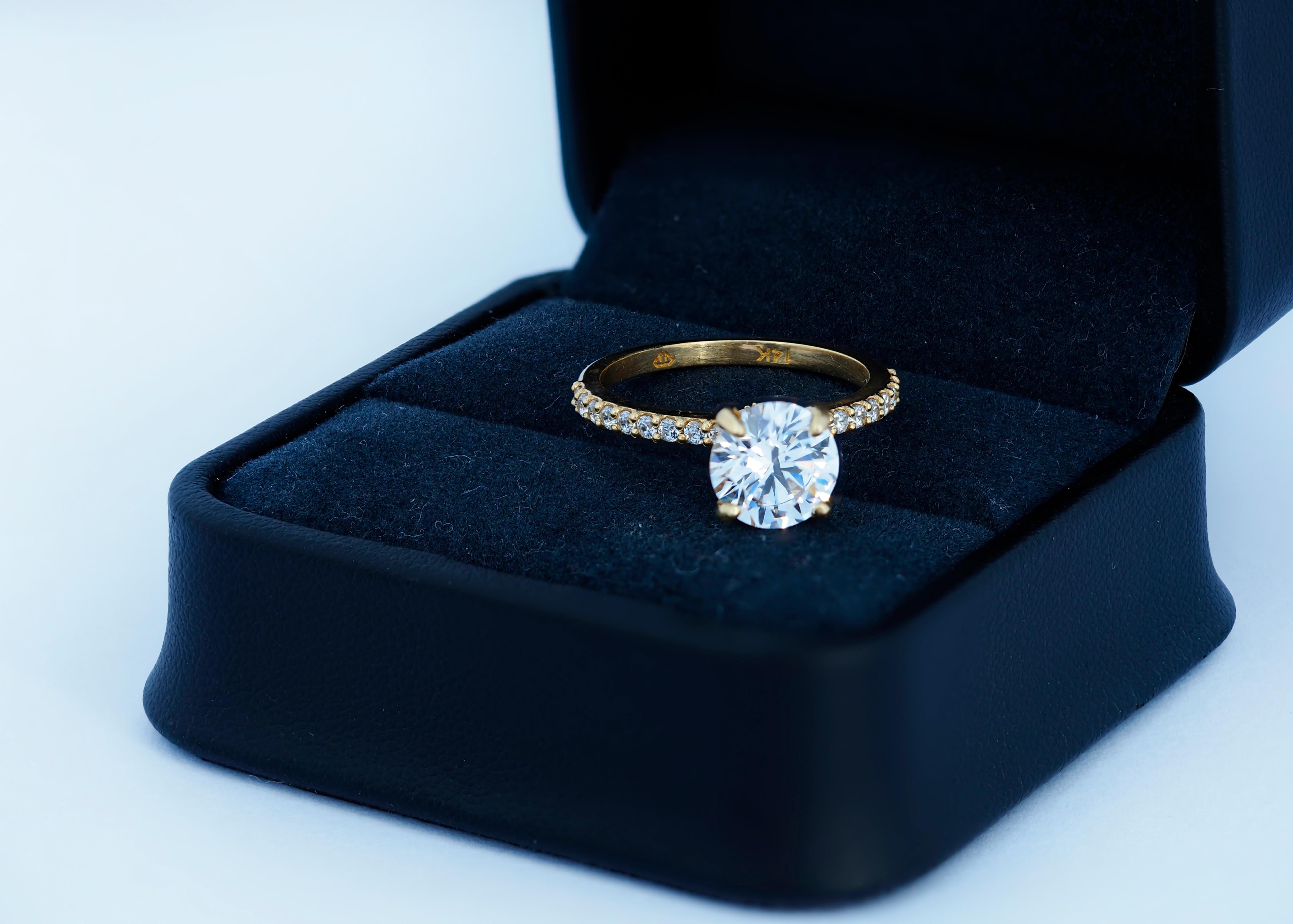 For Sale:  The Veiled Halo Round Brilliant Moissanite Engagement 14k Gold Ring.  7