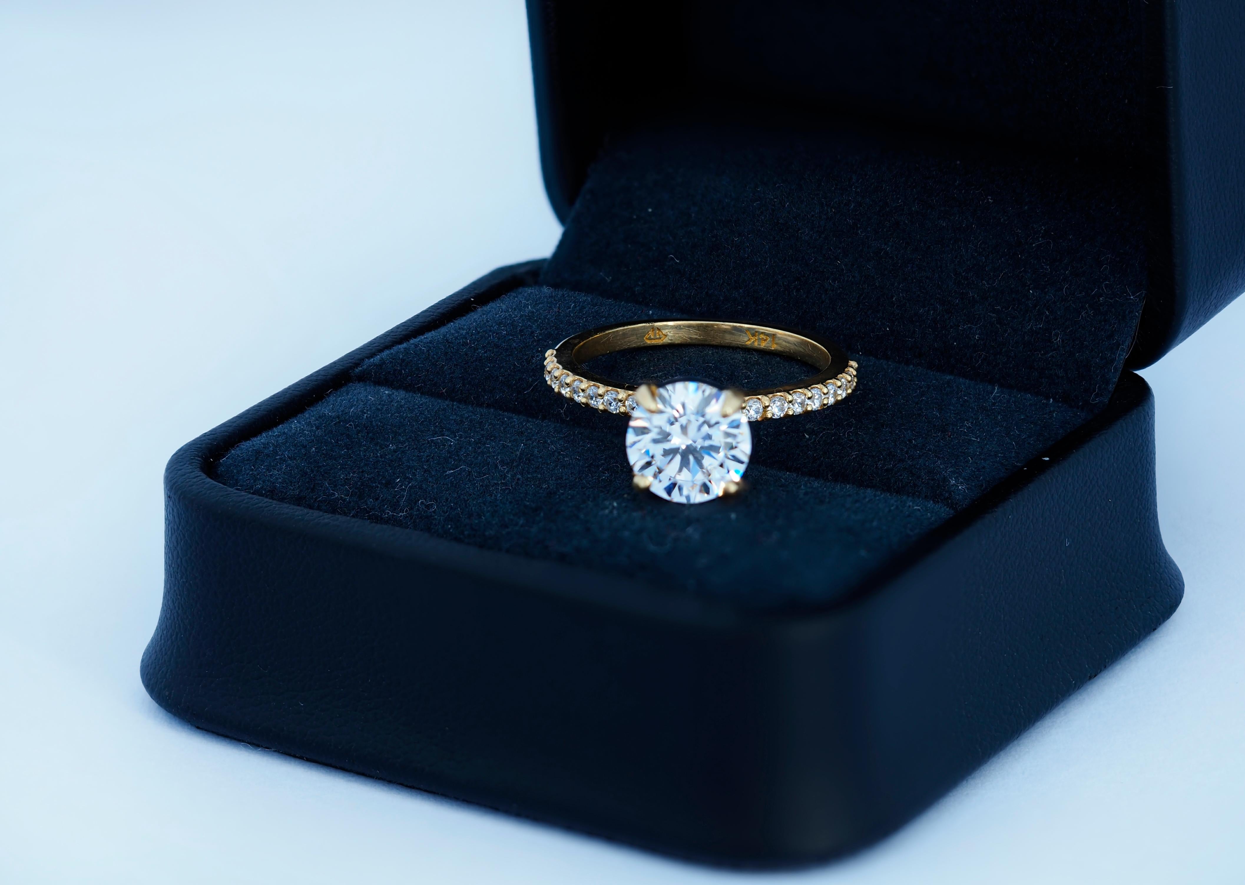 For Sale:  The Veiled Halo Round Brilliant Moissanite Engagement 14k Gold Ring.  8