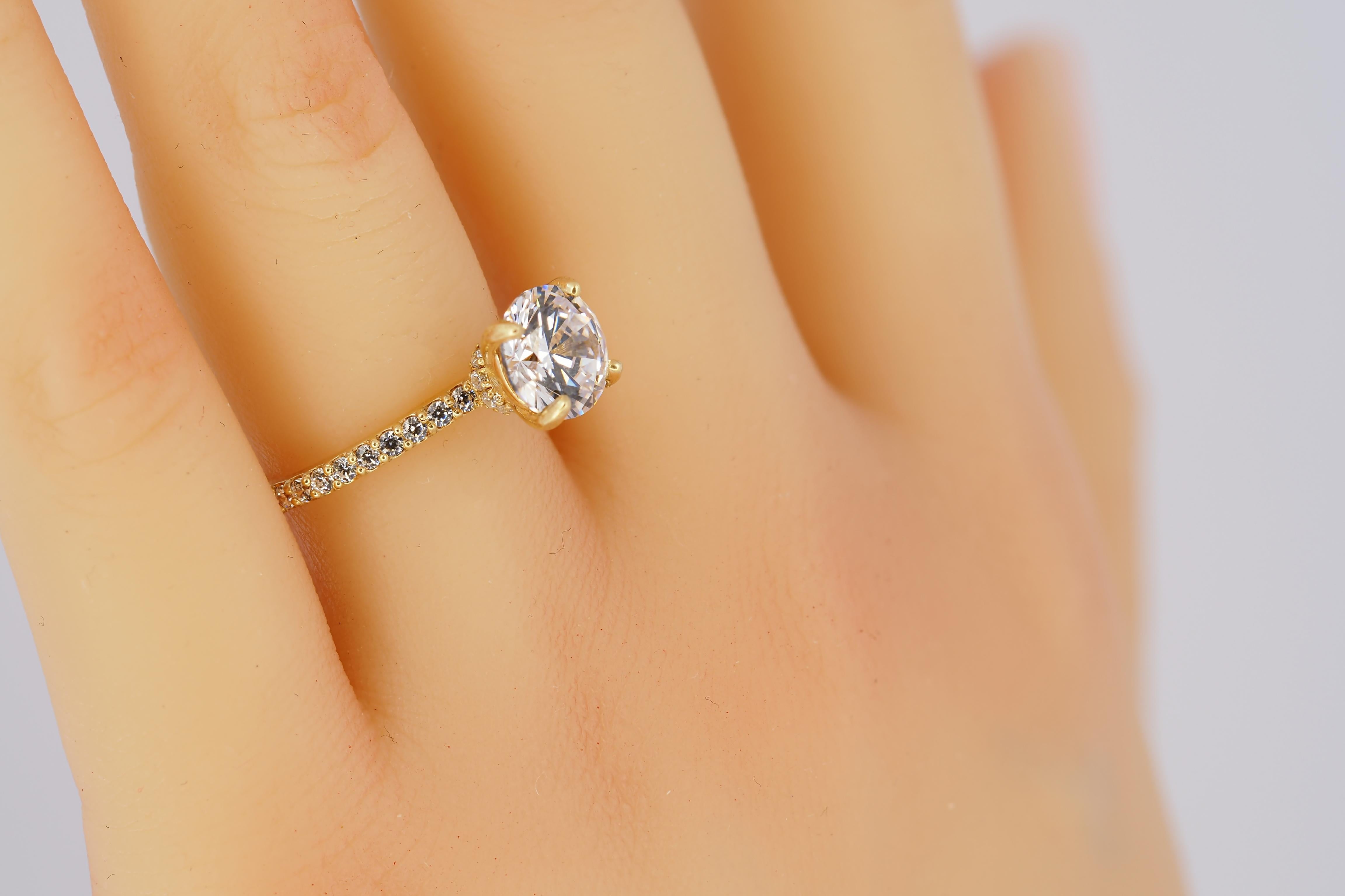 For Sale:  The Veiled Halo Round Brilliant Moissanite Engagement 14k Gold Ring 8