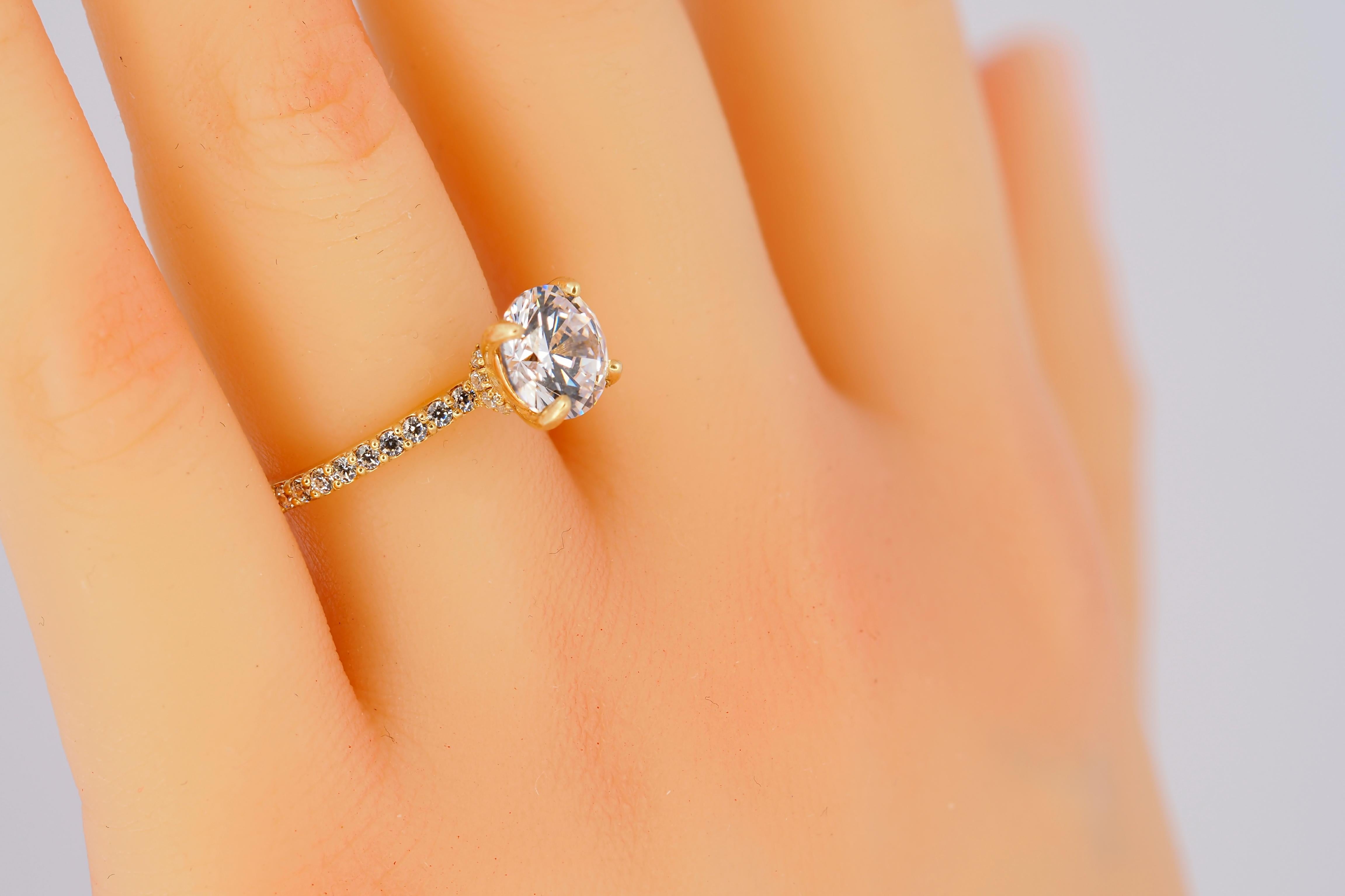 For Sale:  The Veiled Halo Round Brilliant Moissanite Engagement 14k Gold Ring.  9