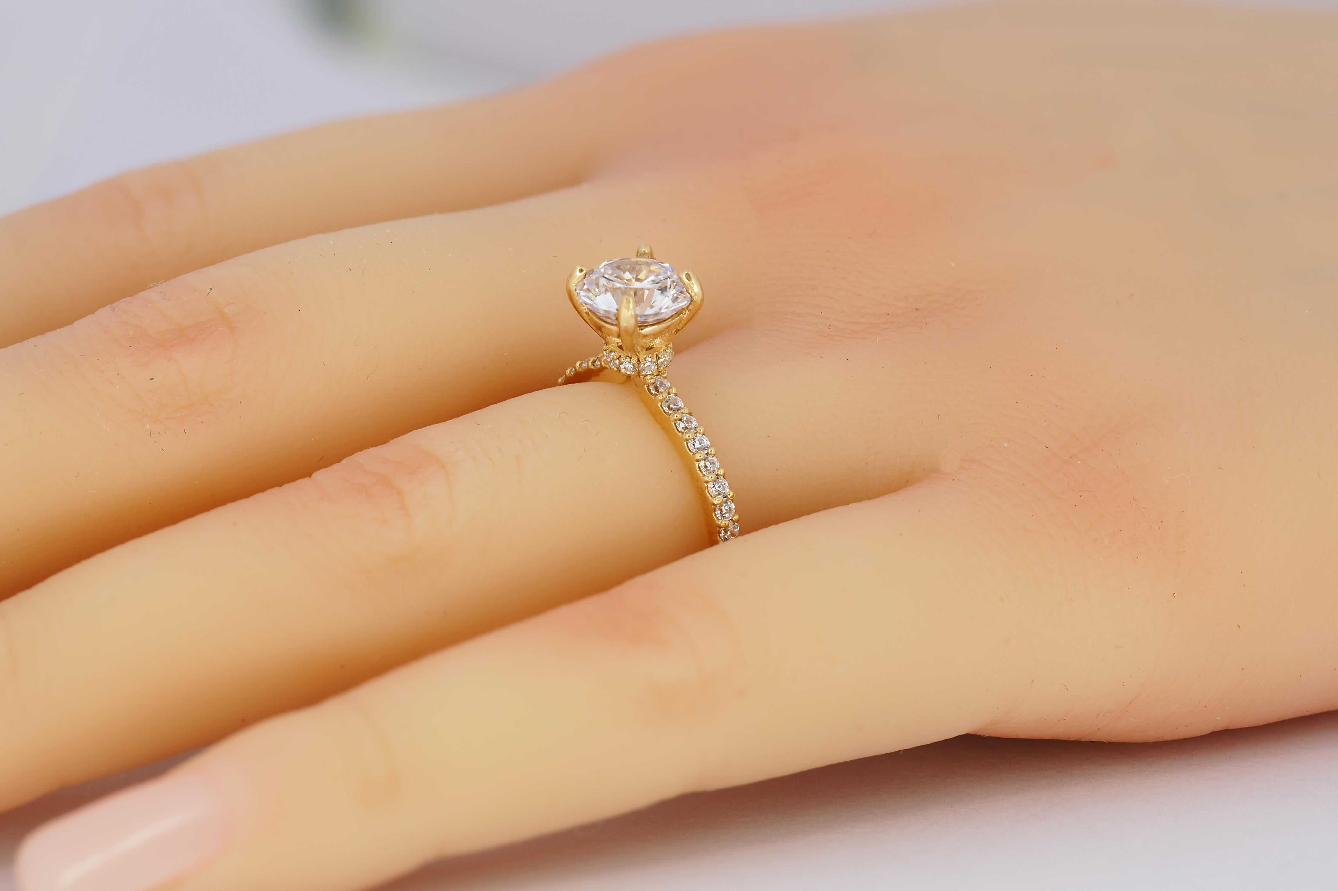 For Sale:  The Veiled Halo Round Brilliant Moissanite Engagement 14k Gold Ring 9