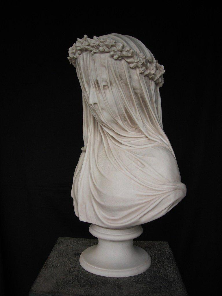European Veiled Lady Marble Bust, 20th Century