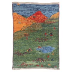 The Verdant Odyssey: A Vintage Persian Gabbeh Masterpiece of Pastoral Fantasy The Verdant Odyssey: A Vintage Persian Gabbeh Masterpiece of Pastoral Fantasy