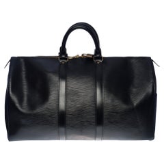 Sehr schicke Louis Vuitton Keepall 45 Reisetasche aus schwarzem Pi-Leder