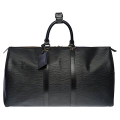 Used The very Chic Louis Vuitton Keepall 45 Travel bag in black epi leather, GHW
