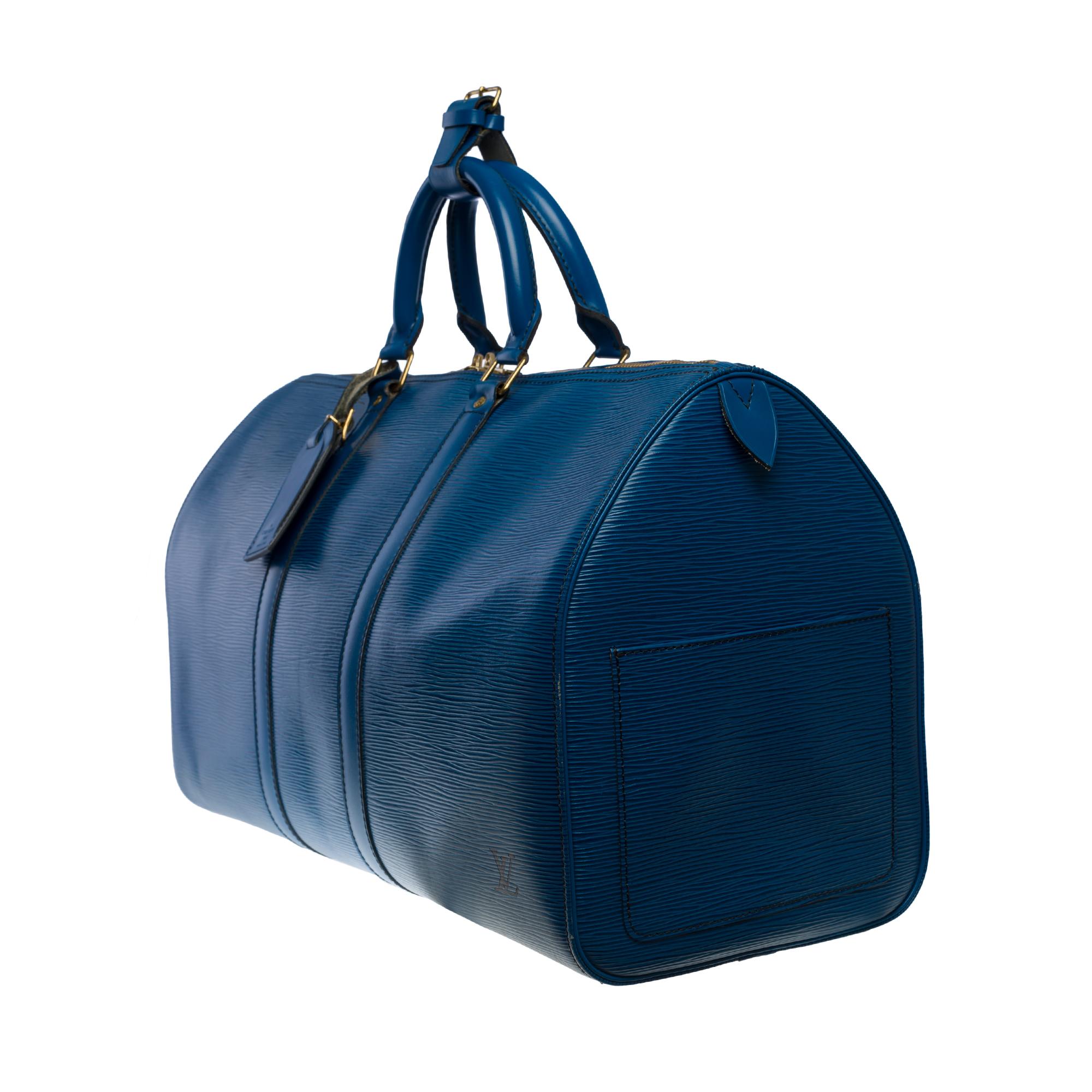 The very Chic Louis Vuitton Keepall 45 Travel bag in blue épi leather, GHW In Good Condition In Paris, IDF